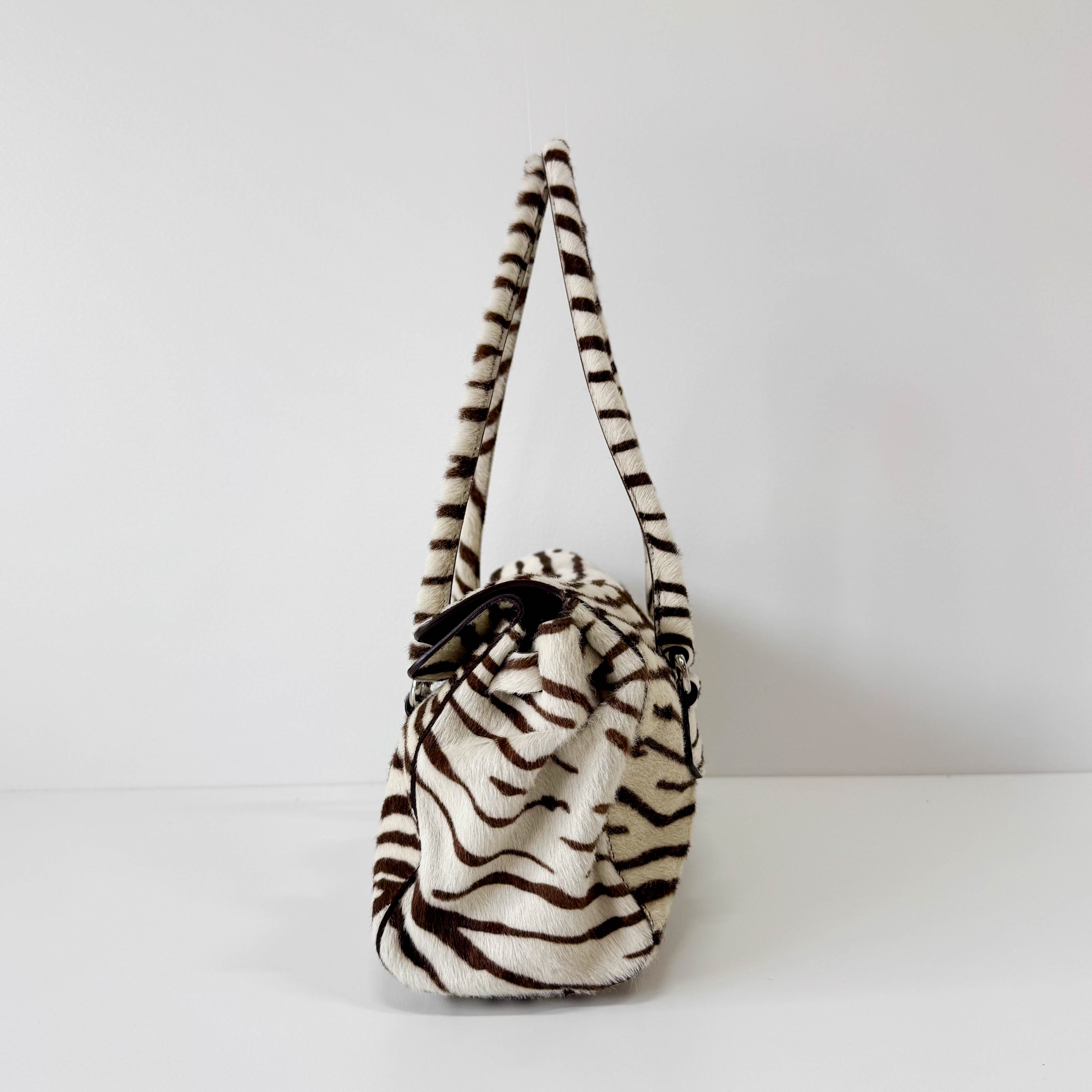Zebra Print Pony Hair Shoulder Bag