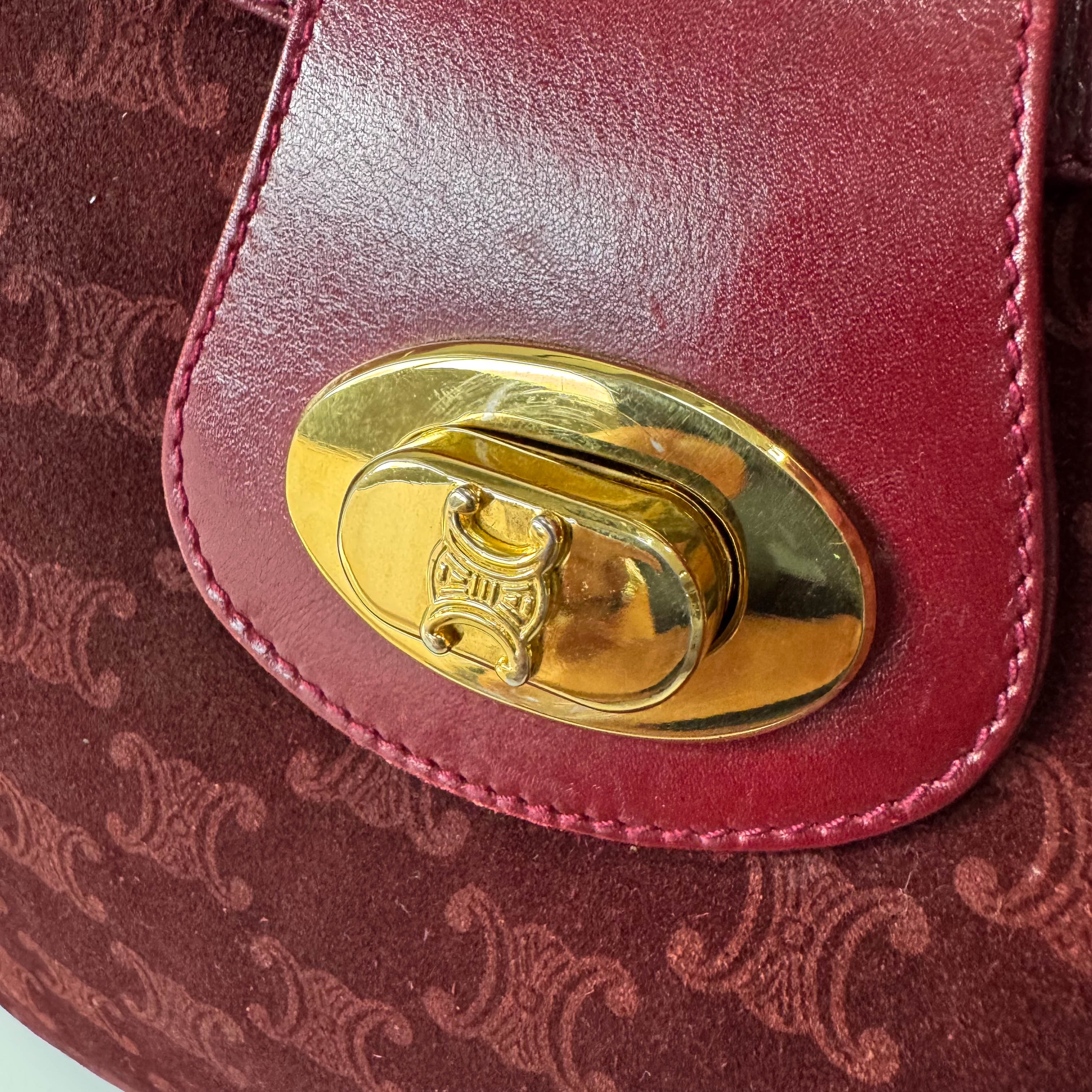 Macadam Triomphe Burgundy Suede Shoulder Bag