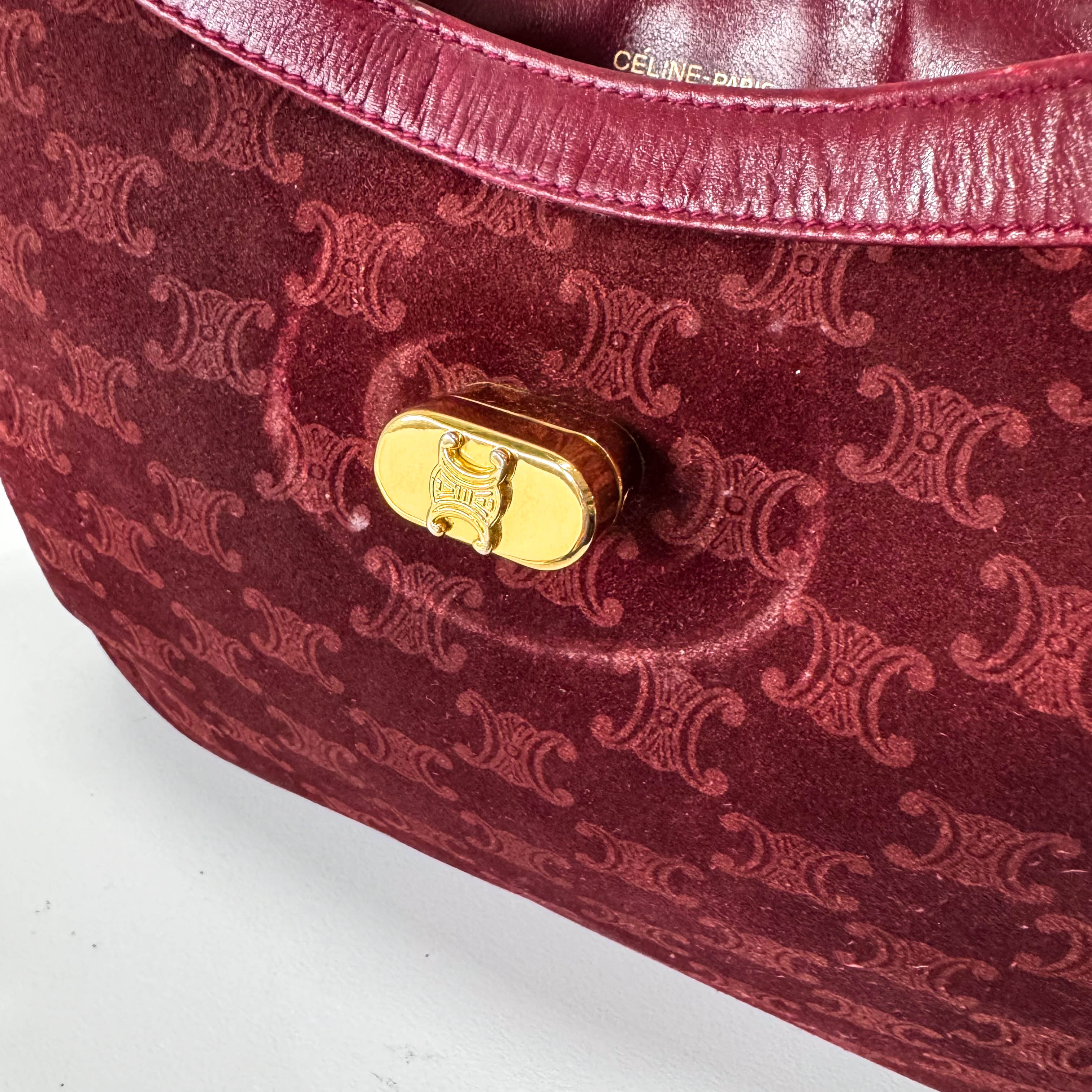 Macadam Triomphe Burgundy Suede Shoulder Bag