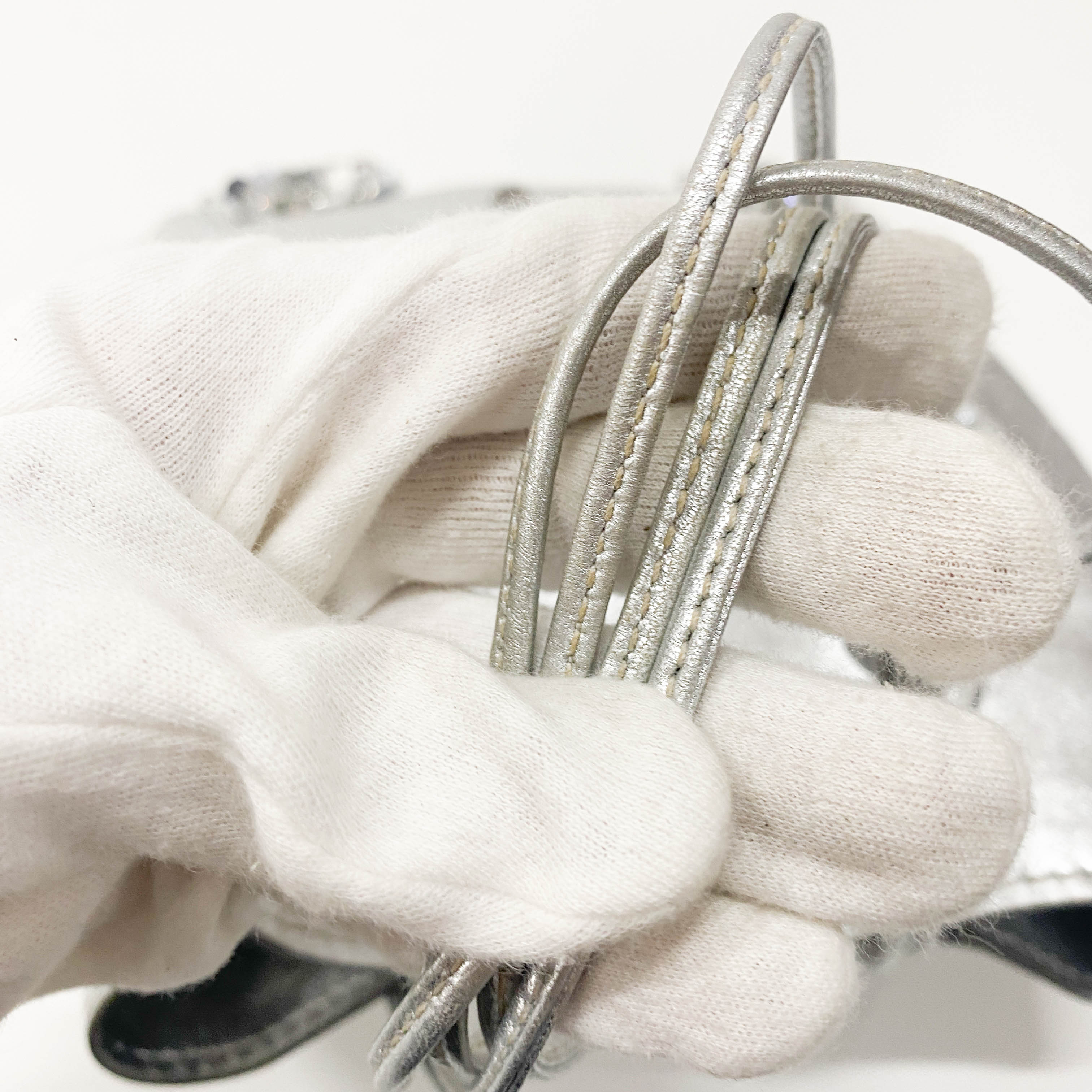 Silver Leather Floral Sequin Embroidered Shoulder Bag