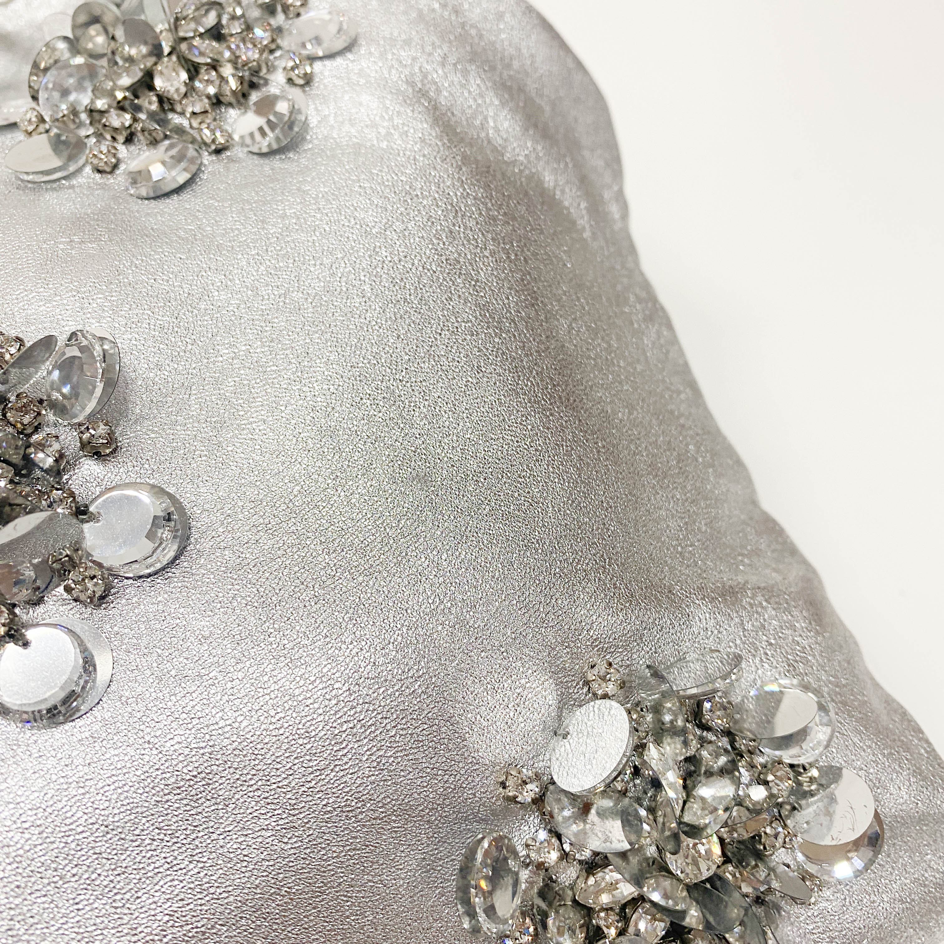 Silver Leather Floral Sequin Embroidered Shoulder Bag