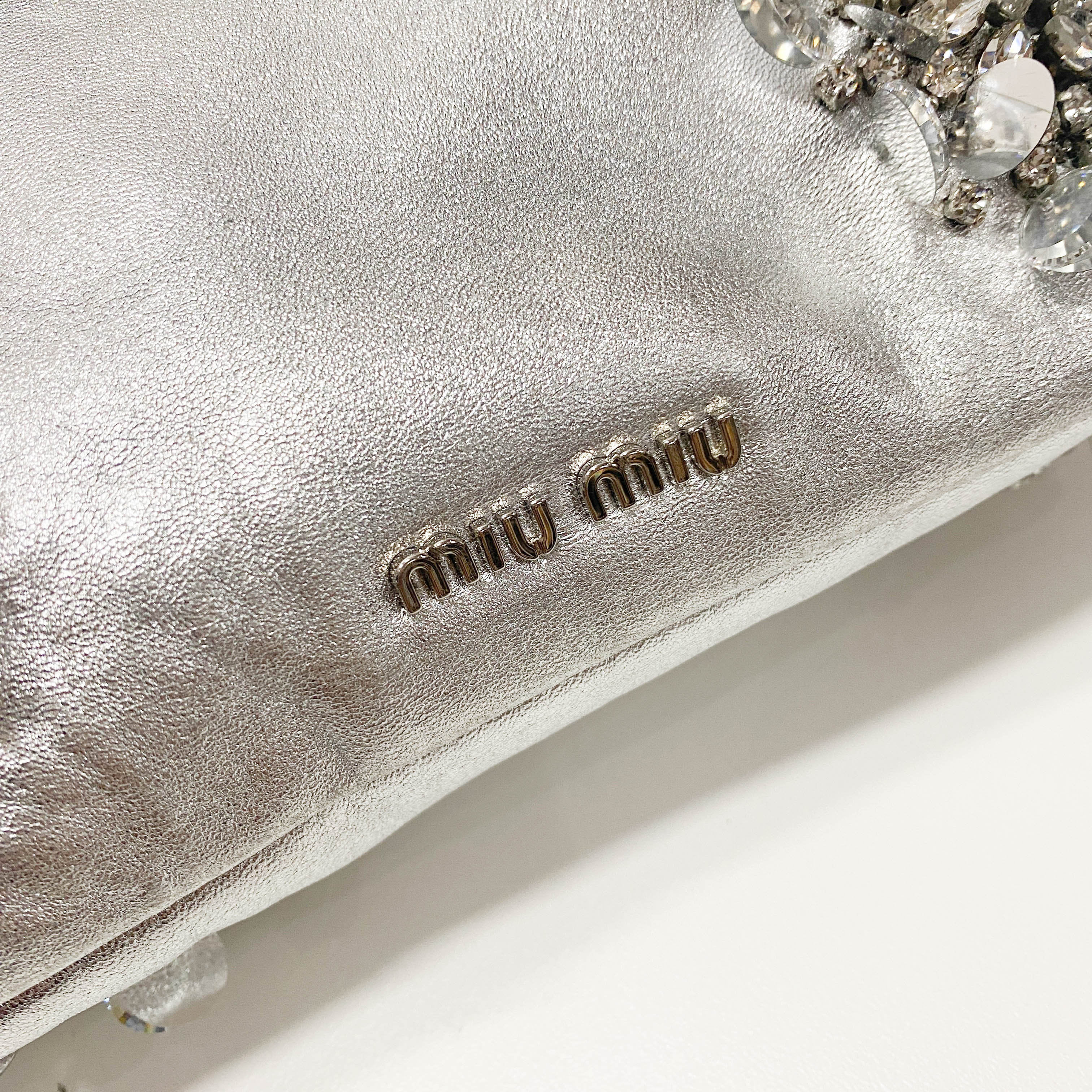 Silver Leather Floral Sequin Embroidered Shoulder Bag