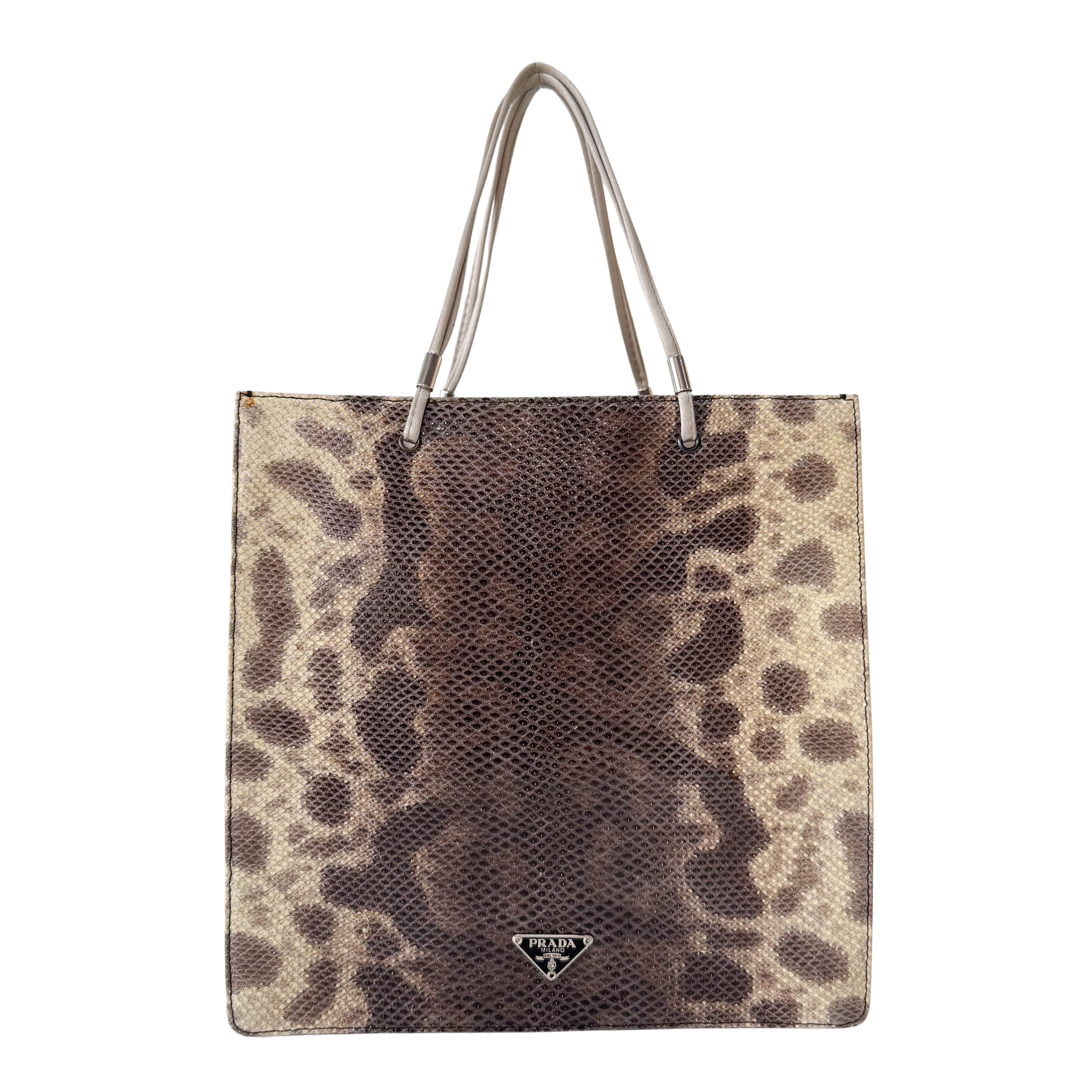 Brown Python and Silk Top Handle Bag