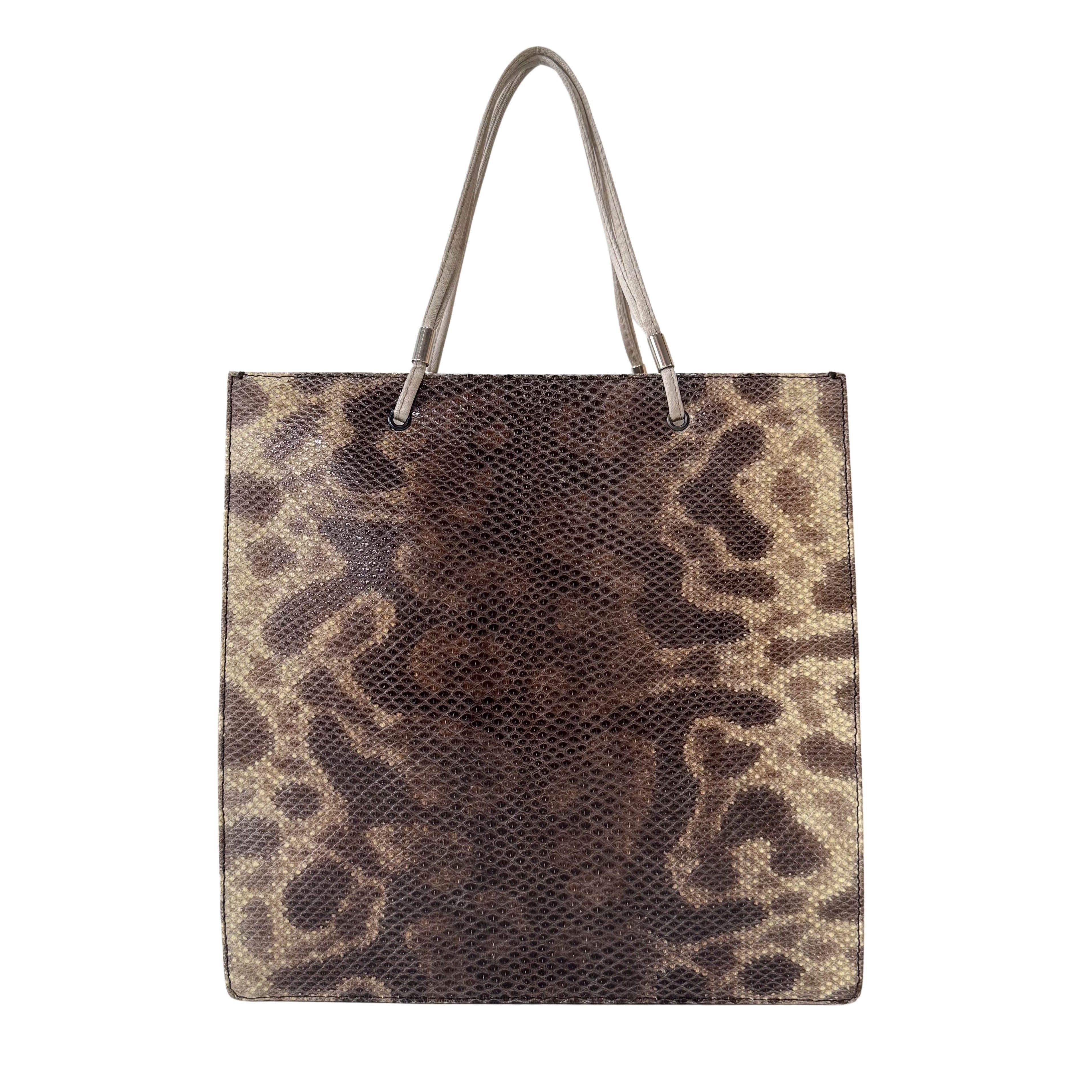 Brown Python and Silk Top Handle Bag