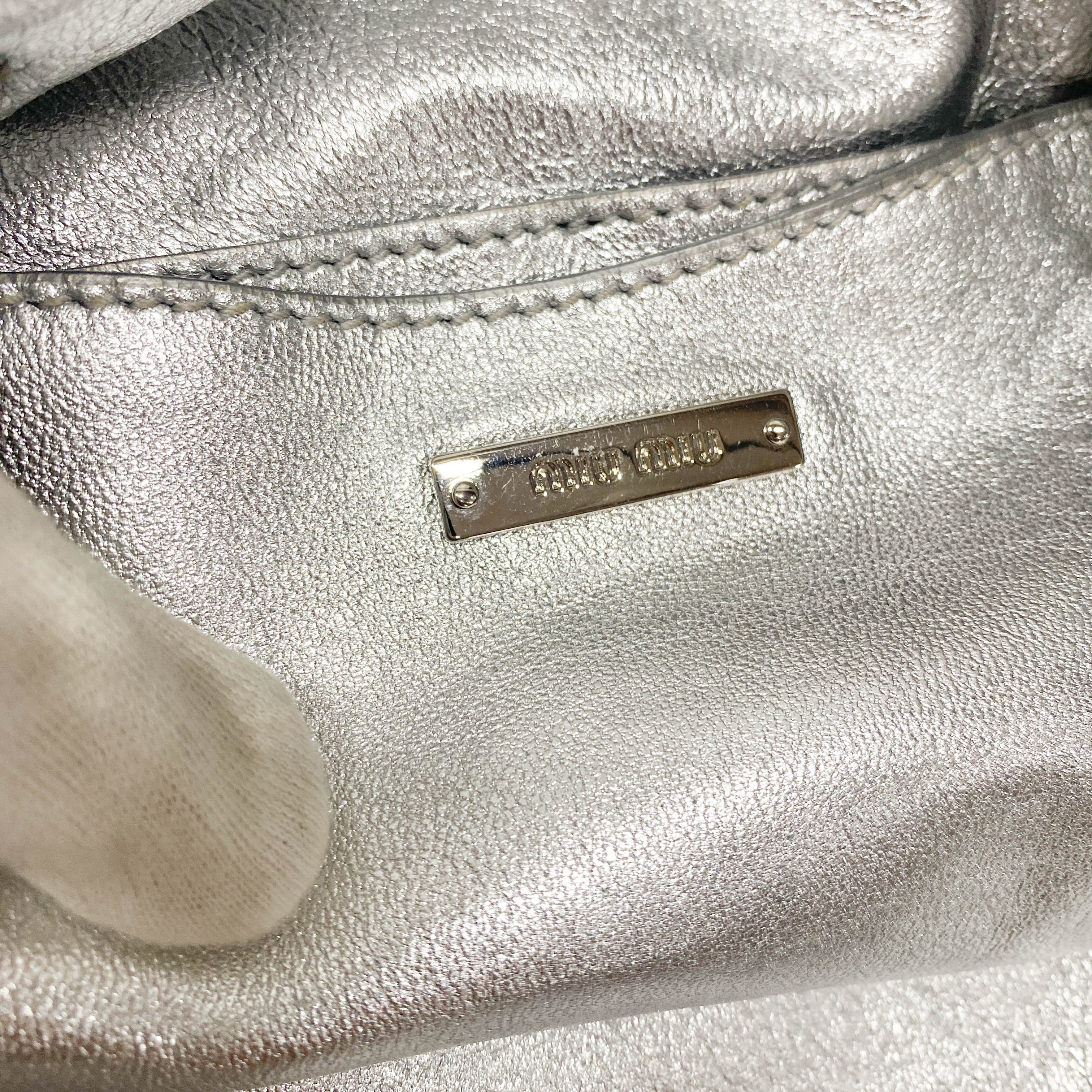 Silver Leather Floral Sequin Embroidered Shoulder Bag