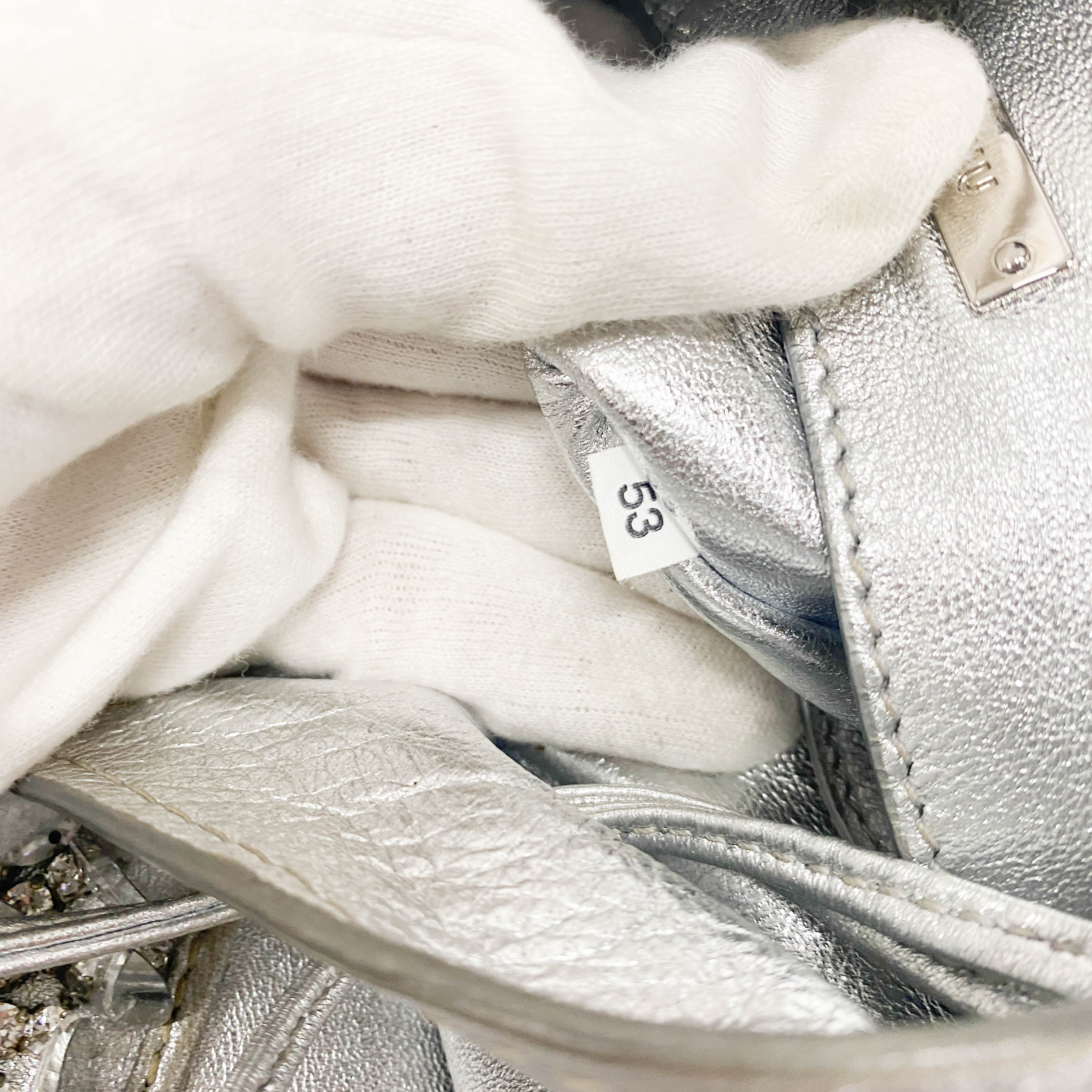 Silver Leather Floral Sequin Embroidered Shoulder Bag