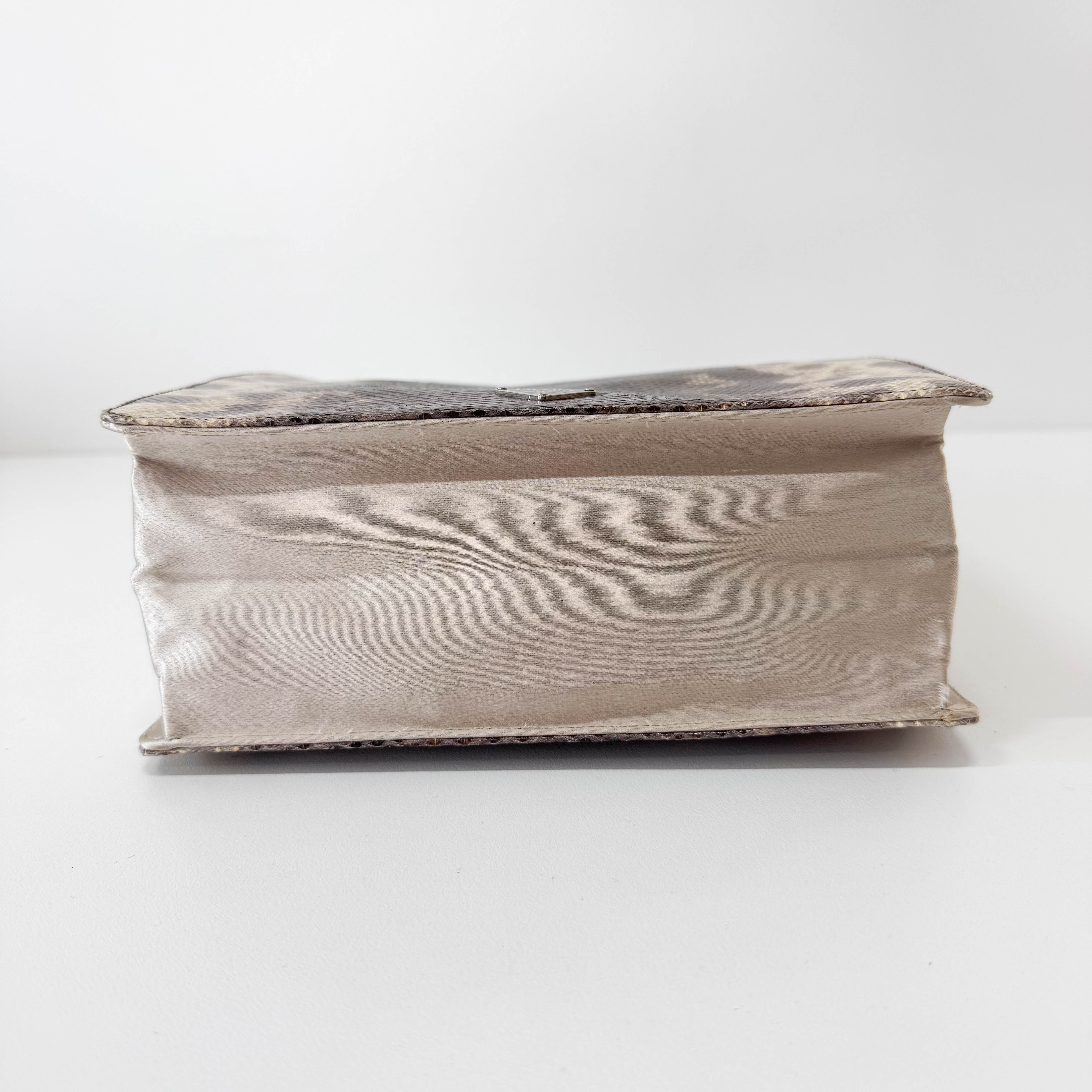 Brown Python and Silk Top Handle Bag