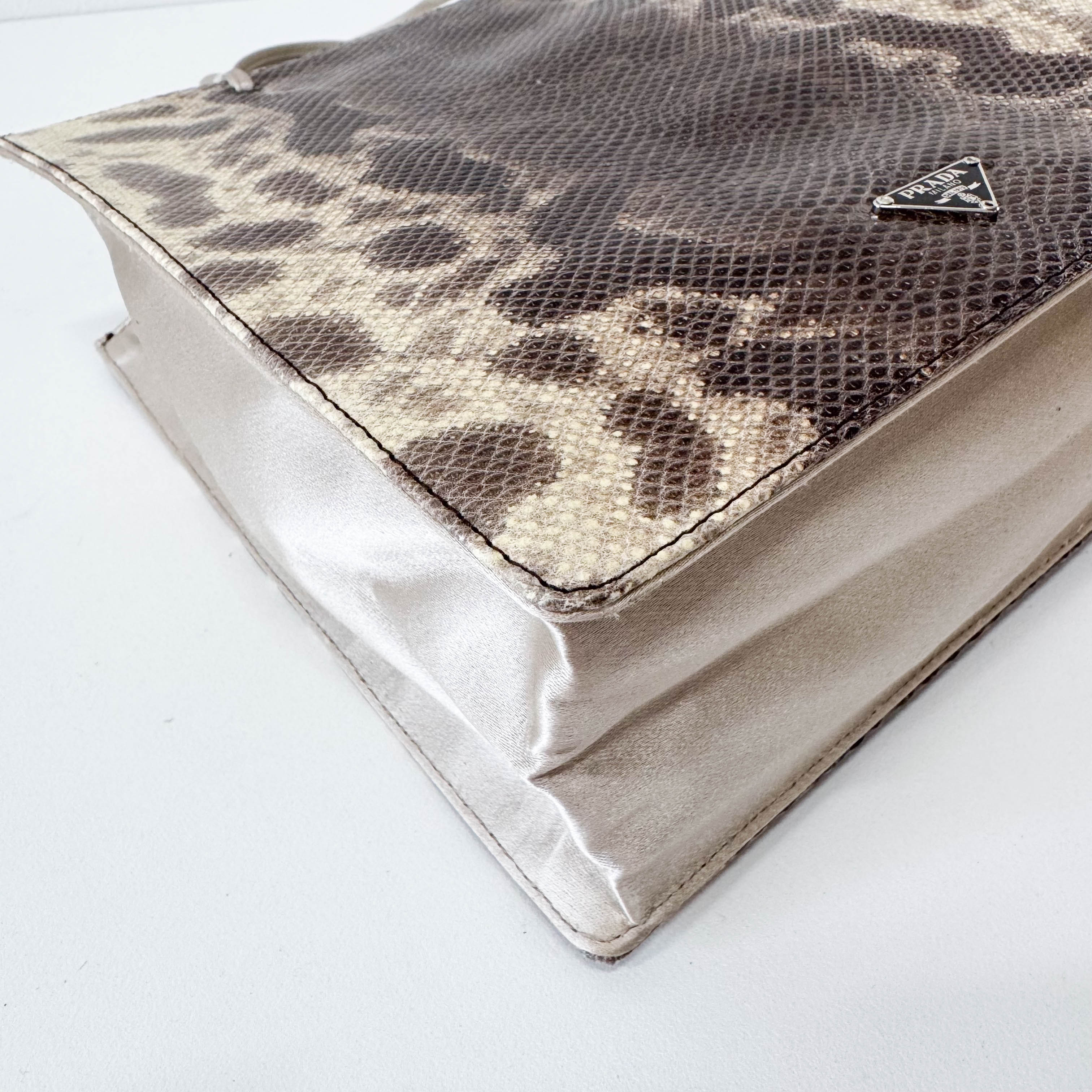 Brown Python and Silk Top Handle Bag