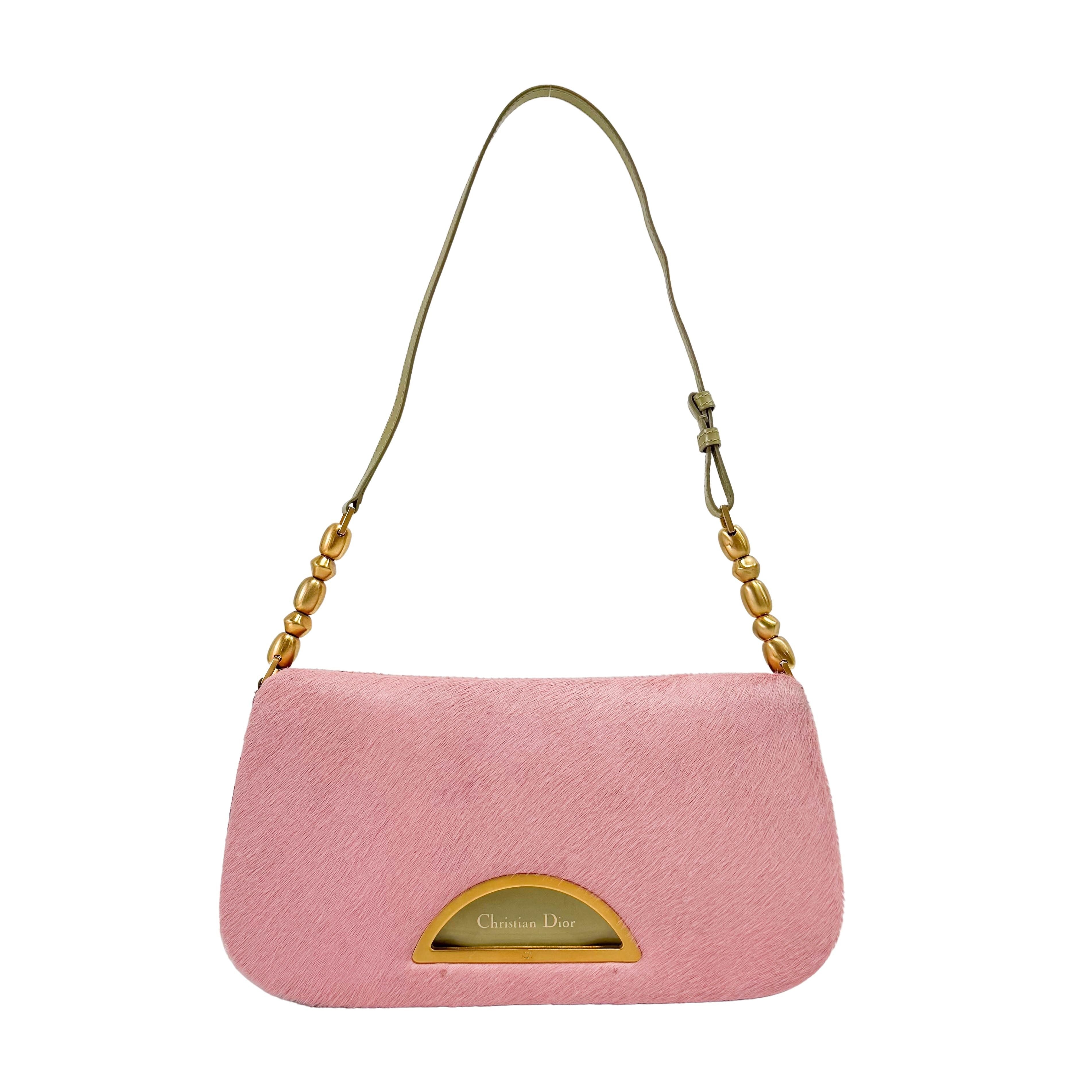 Malice Pearl Pink Pony Hair Python Embossed Leather Shoulder Bag