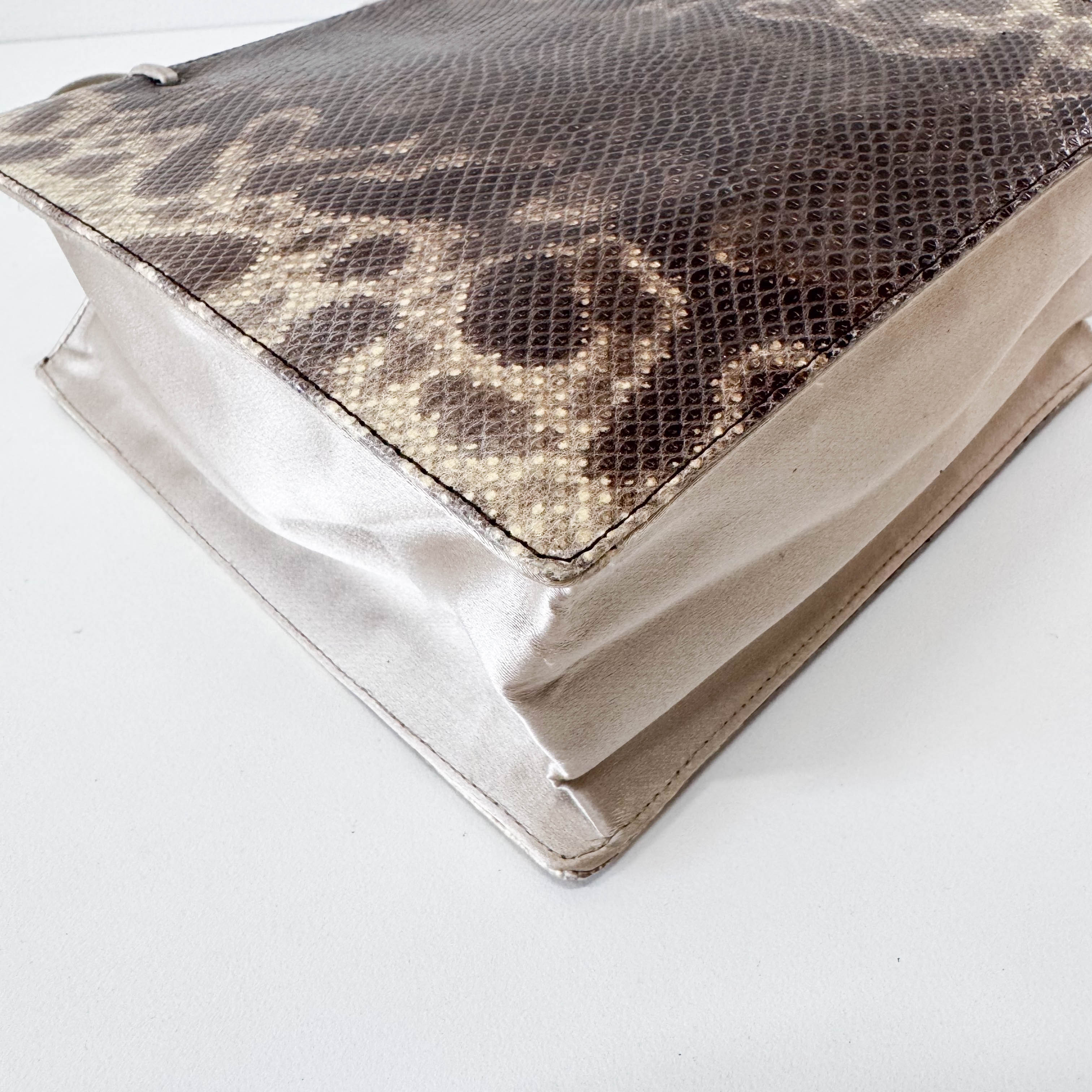 Brown Python and Silk Top Handle Bag