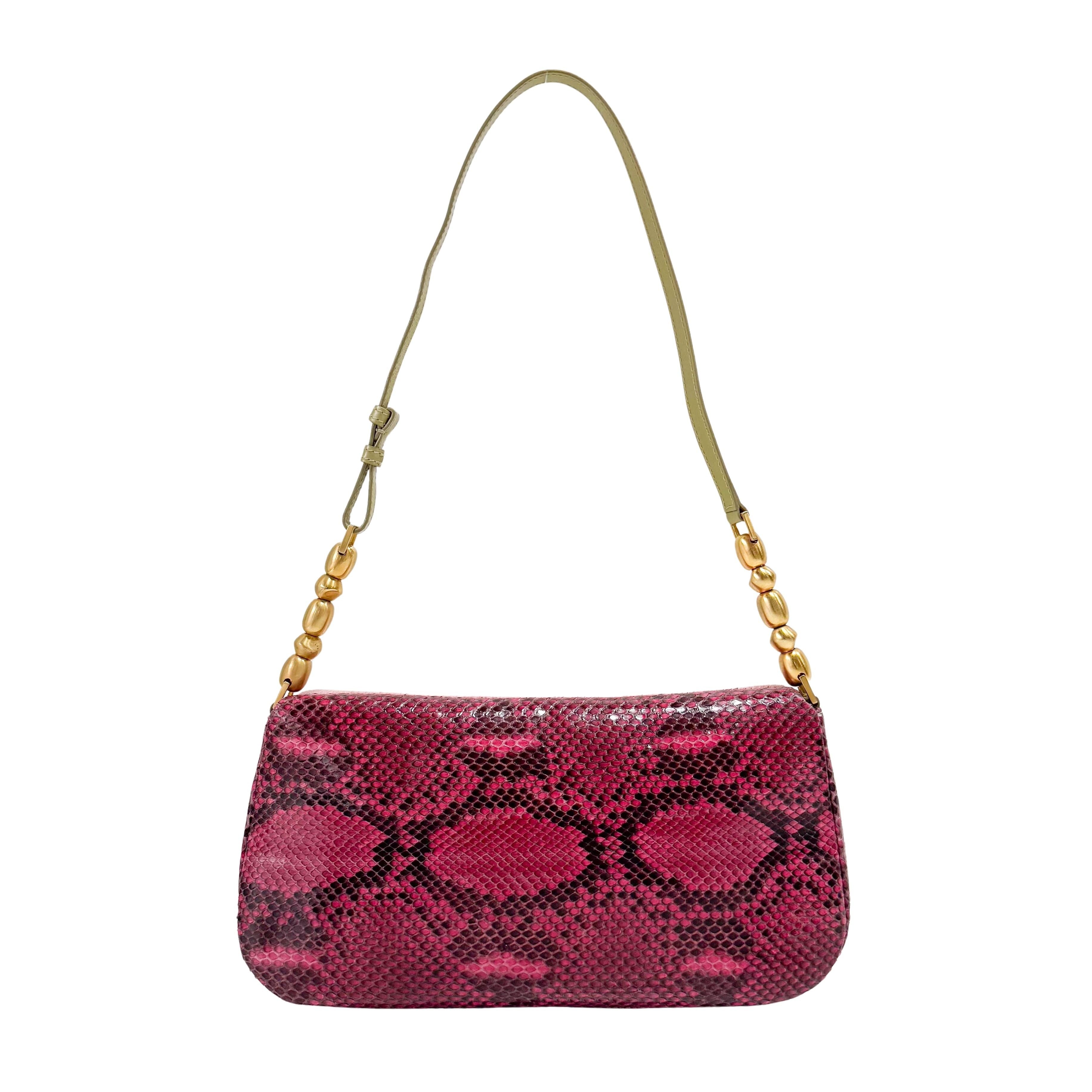 Malice Pearl Pink Pony Hair Python Embossed Leather Shoulder Bag