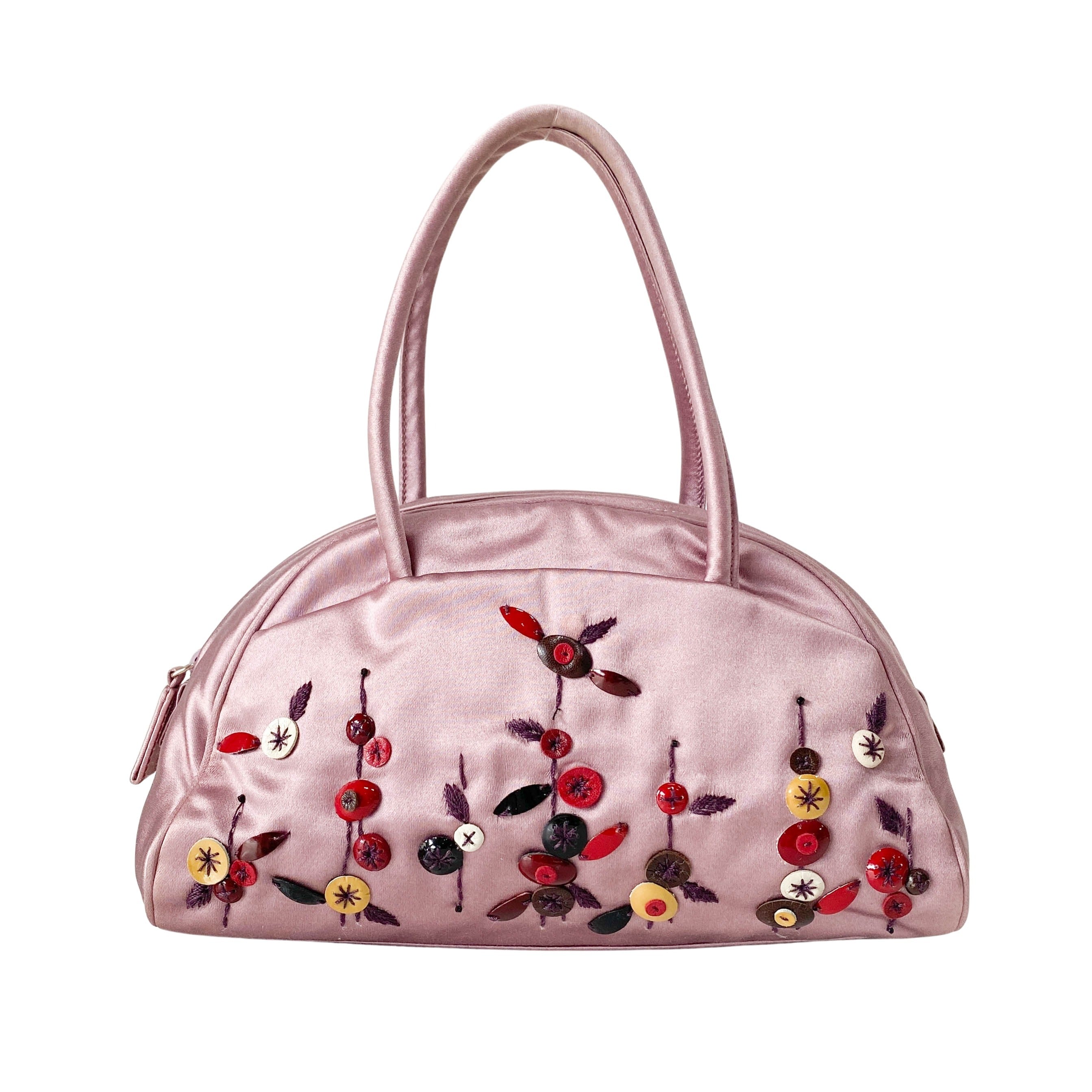 Mini Pink Satin Embroidered Handbag