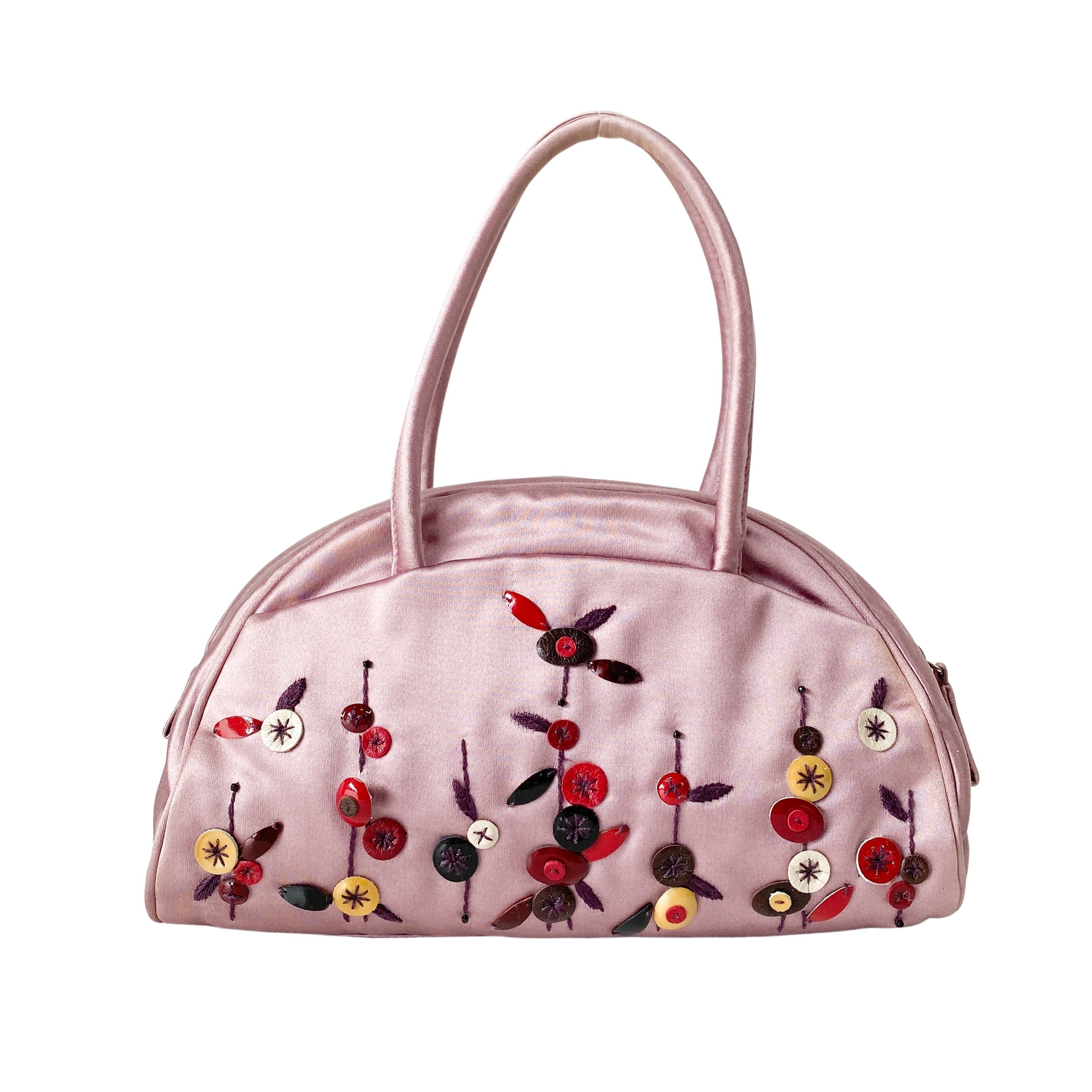 Mini Pink Satin Embroidered Handbag