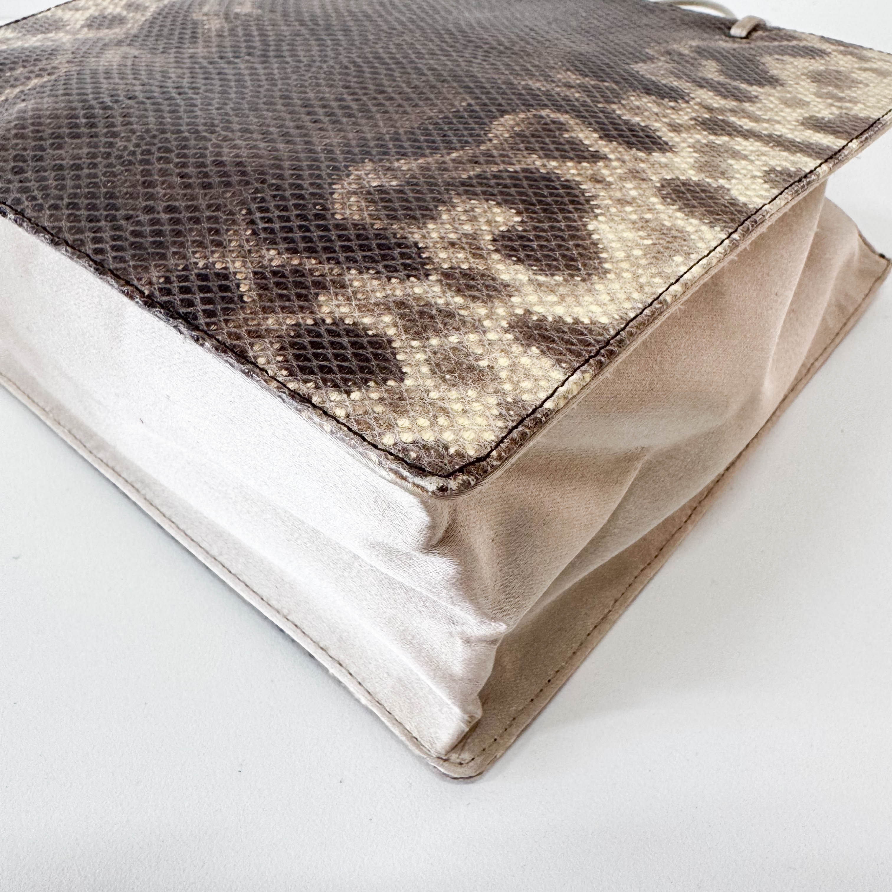 Brown Python and Silk Top Handle Bag