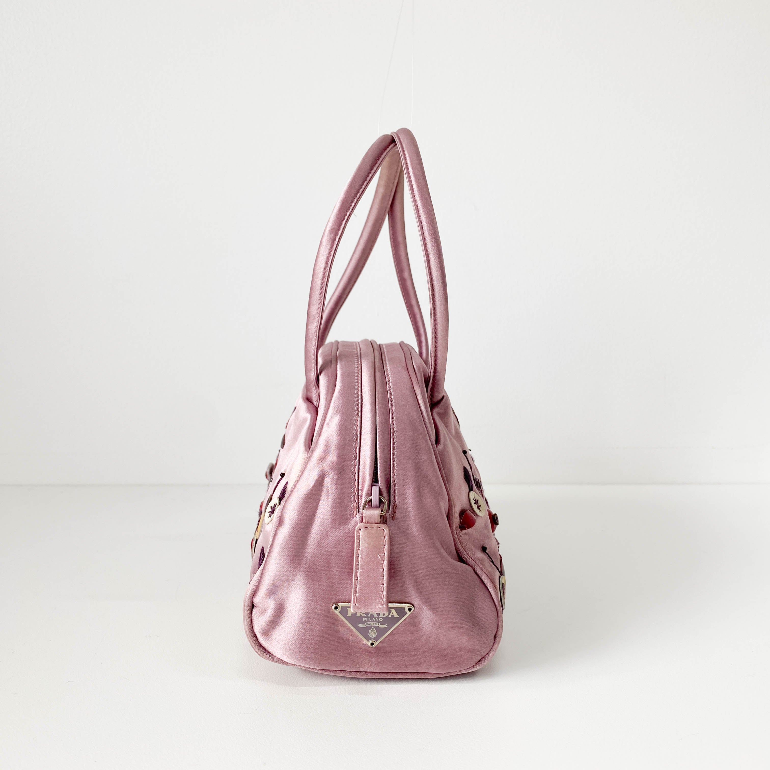 Mini Pink Satin Embroidered Handbag