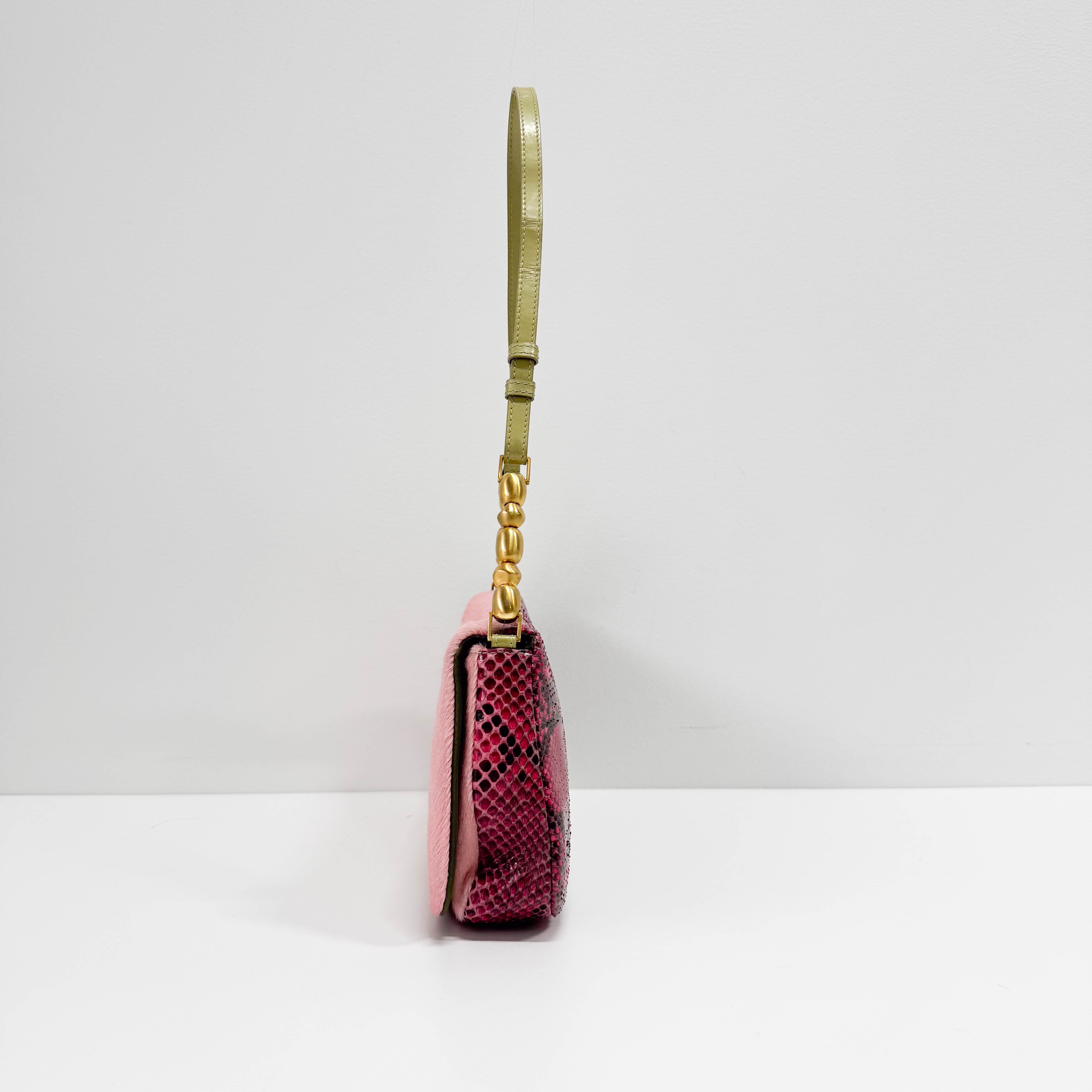 Malice Pearl Pink Pony Hair Python Embossed Leather Shoulder Bag