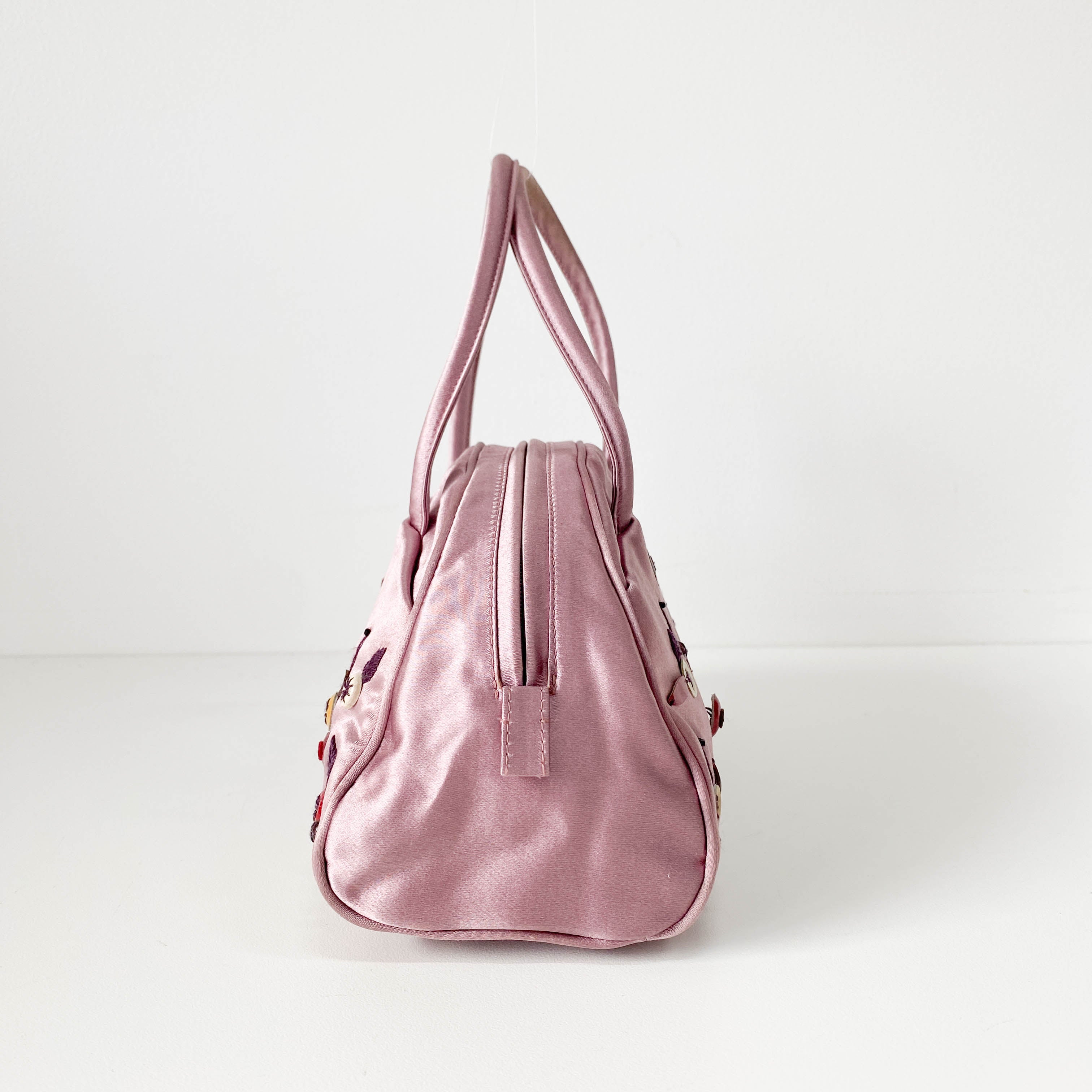 Mini Pink Satin Embroidered Handbag