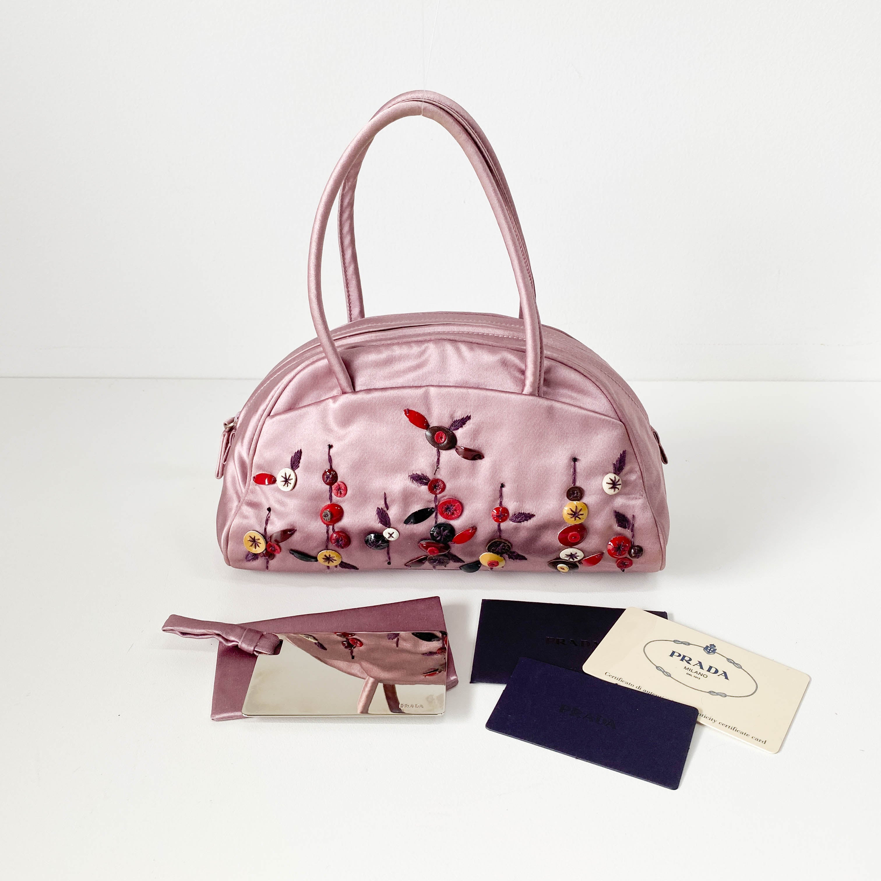 Mini Pink Satin Embroidered Handbag