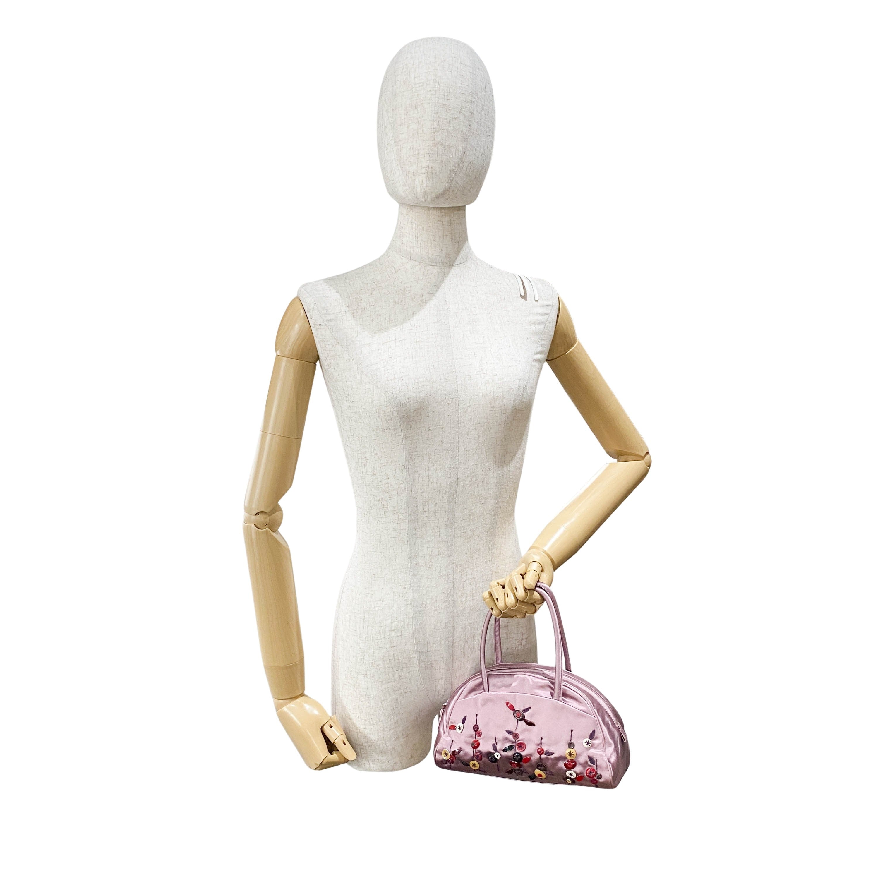 Mini Pink Satin Embroidered Handbag