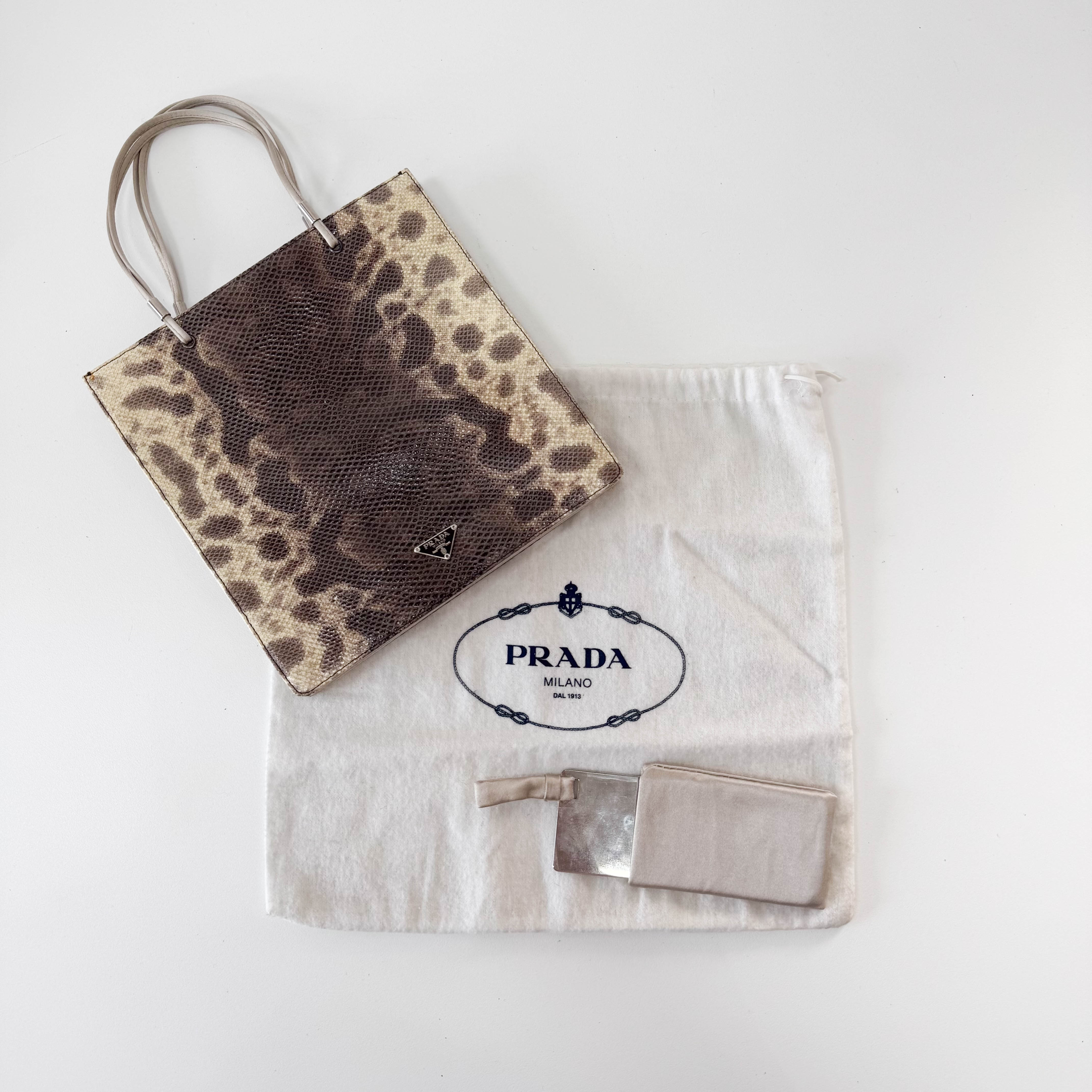 Brown Python and Silk Top Handle Bag