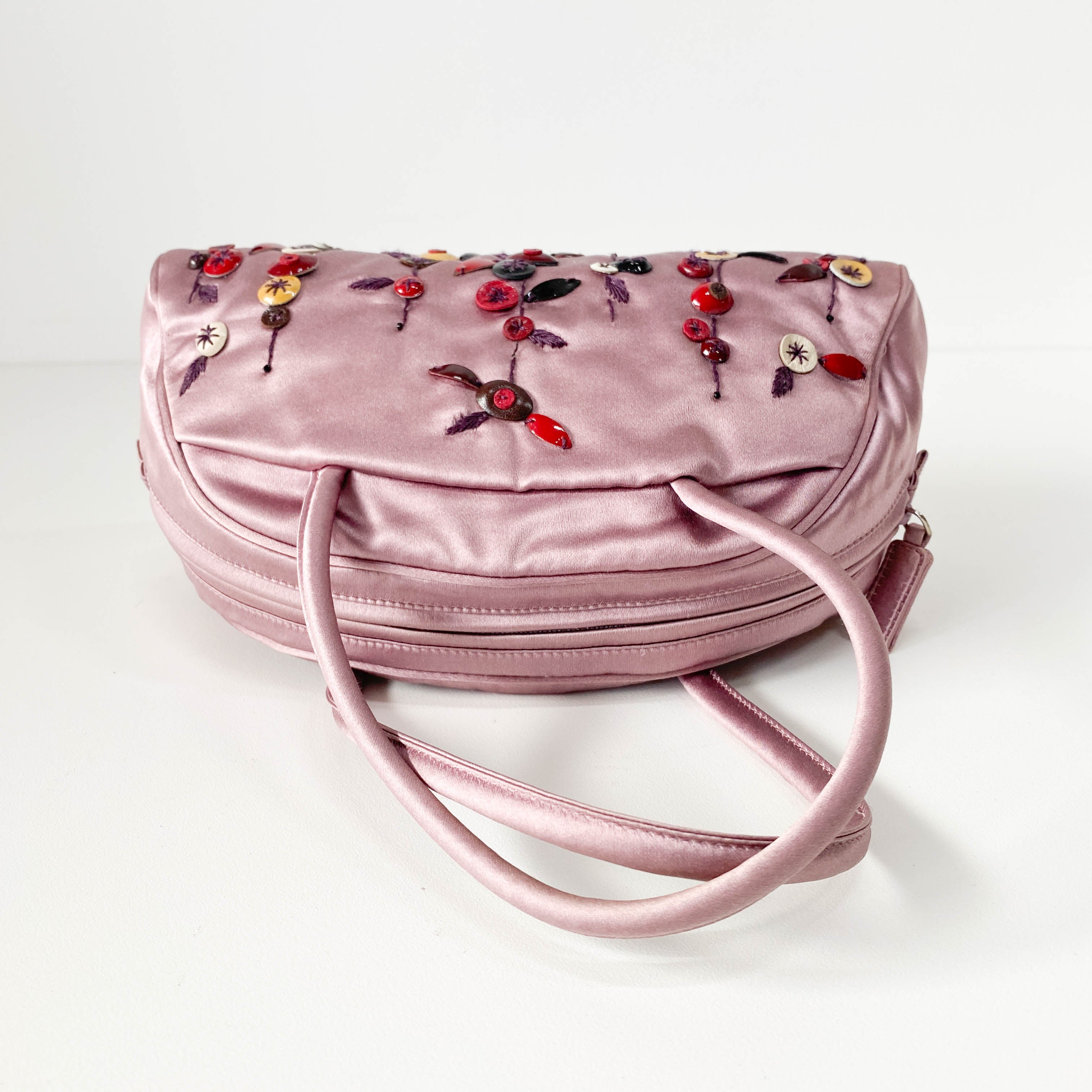 Mini Pink Satin Embroidered Handbag