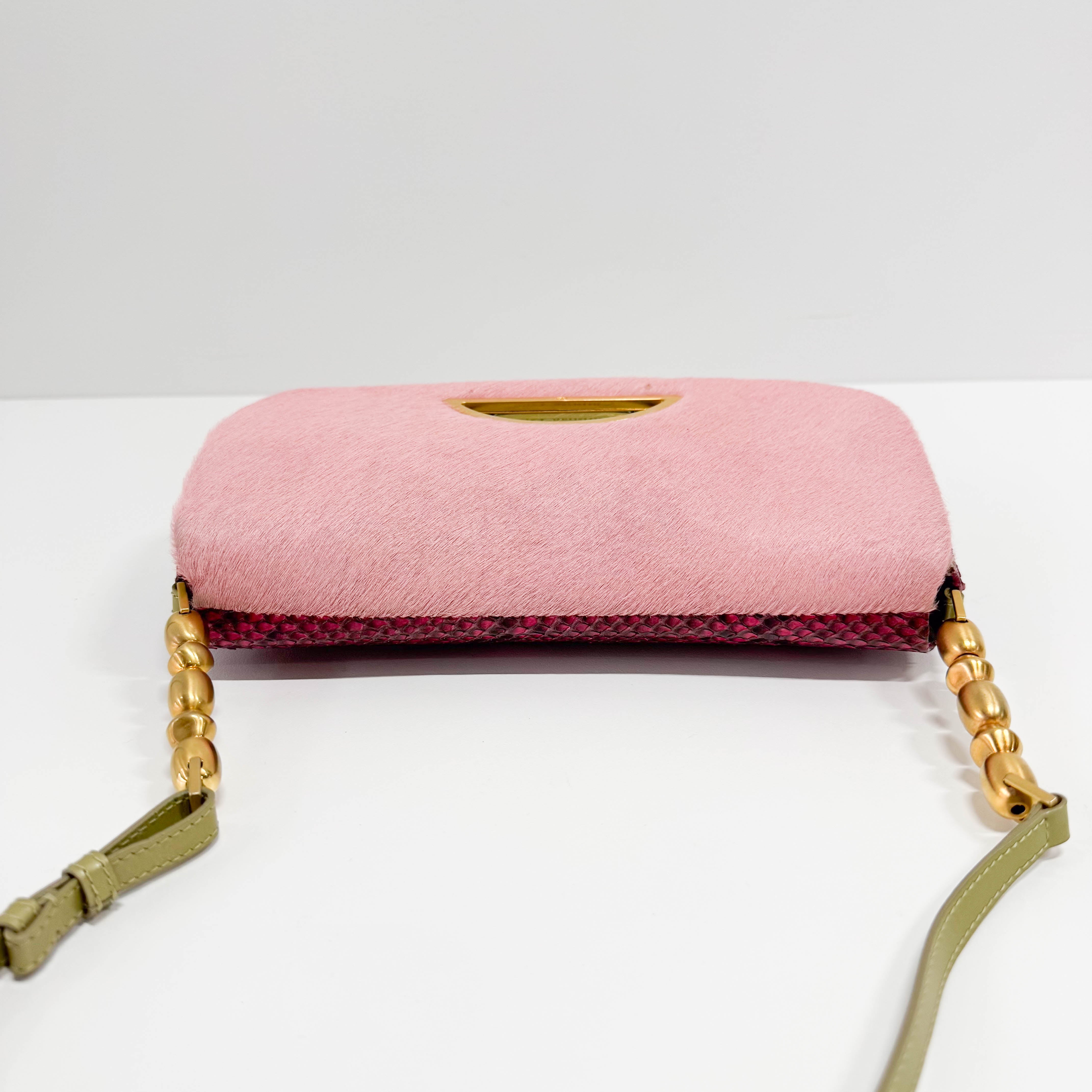 Malice Pearl Pink Pony Hair Python Embossed Leather Shoulder Bag