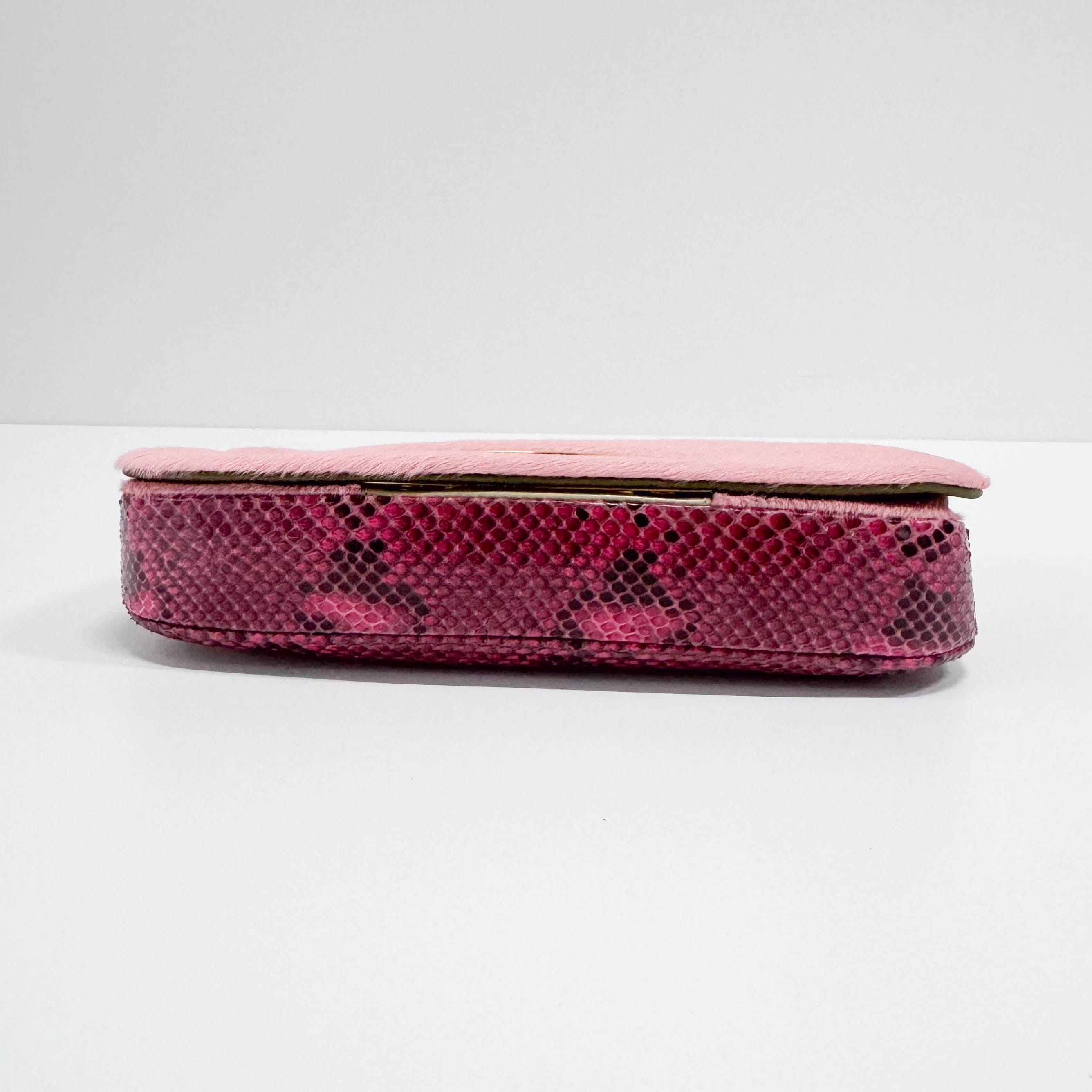 Malice Pearl Pink Pony Hair Python Embossed Leather Shoulder Bag