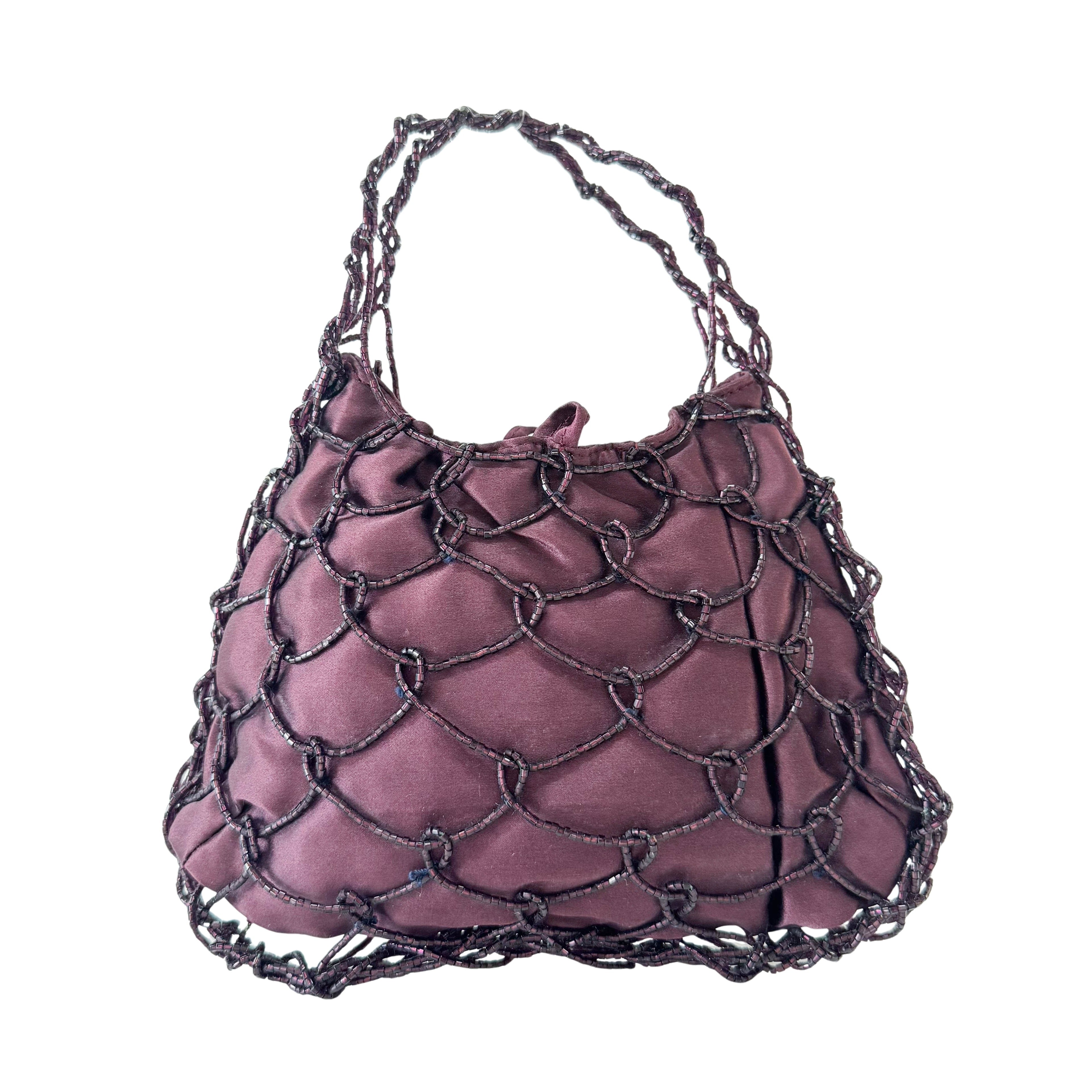Archive Burgundy Satin and Beads Handbag