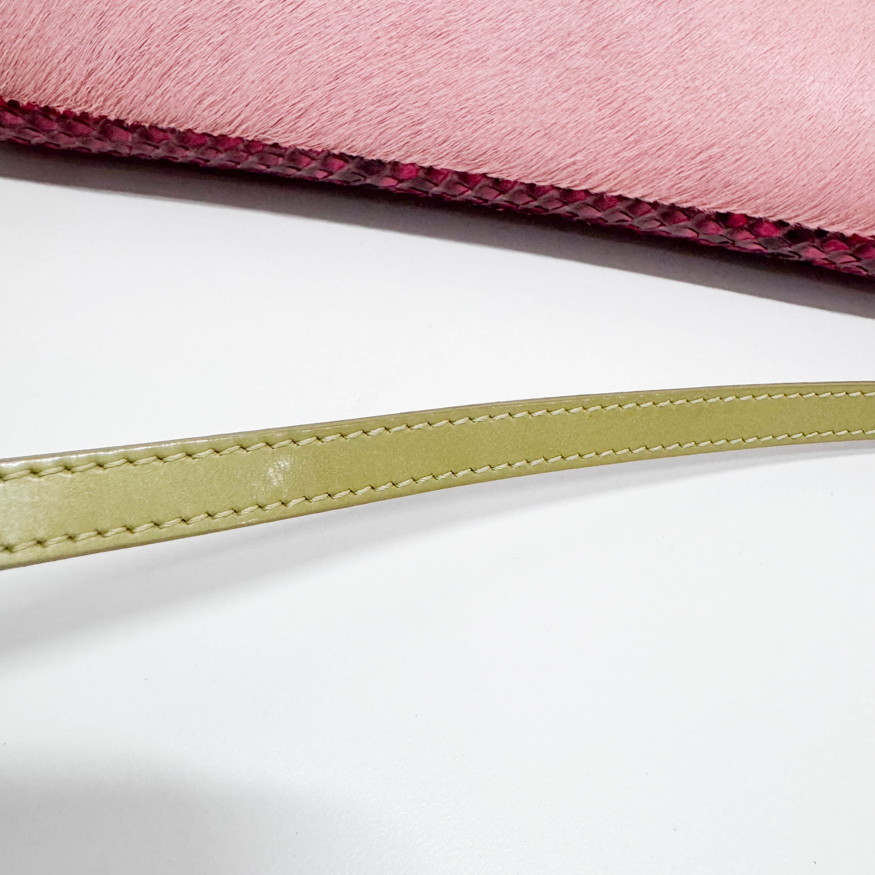 Malice Pearl Pink Pony Hair Python Embossed Leather Shoulder Bag