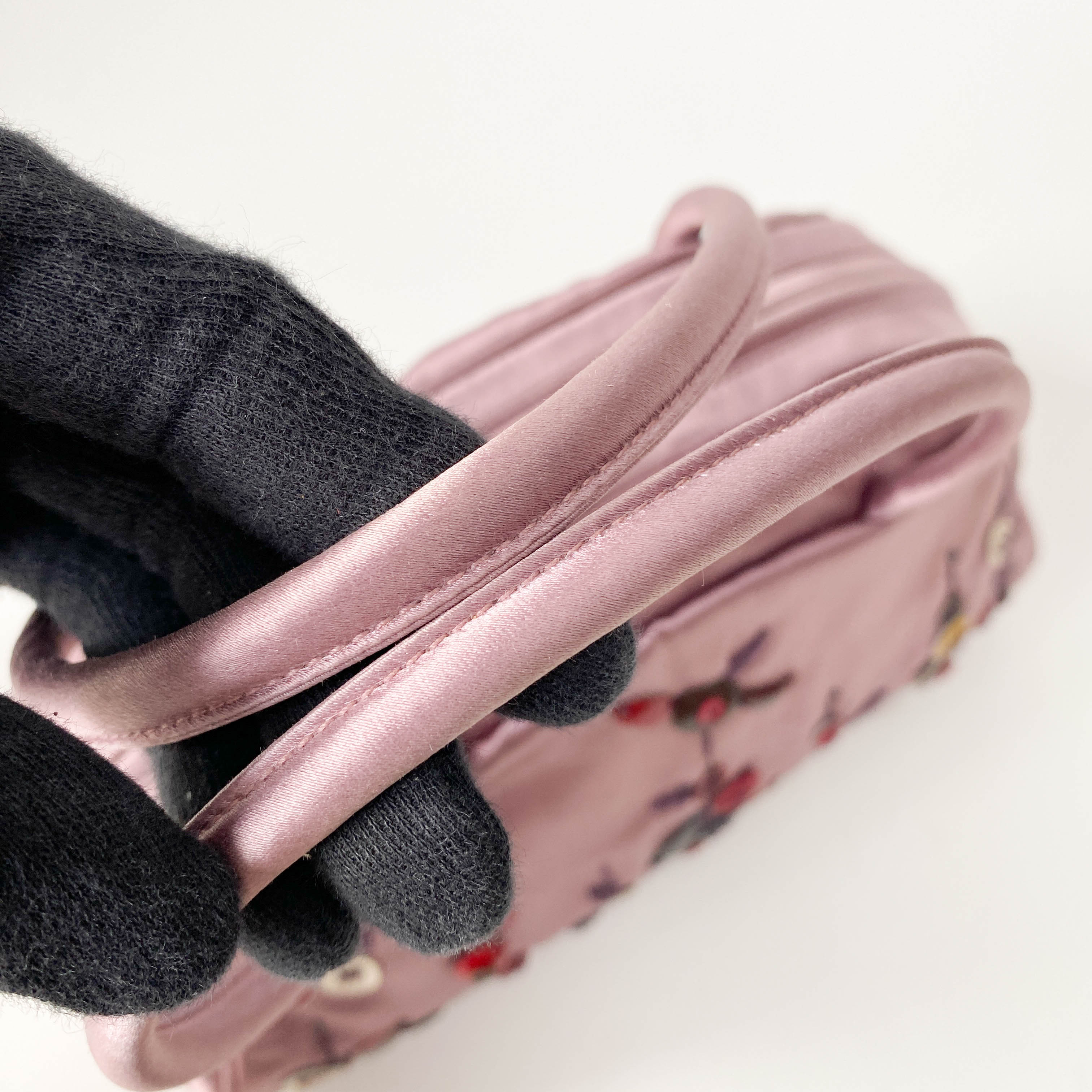 Mini Pink Satin Embroidered Handbag