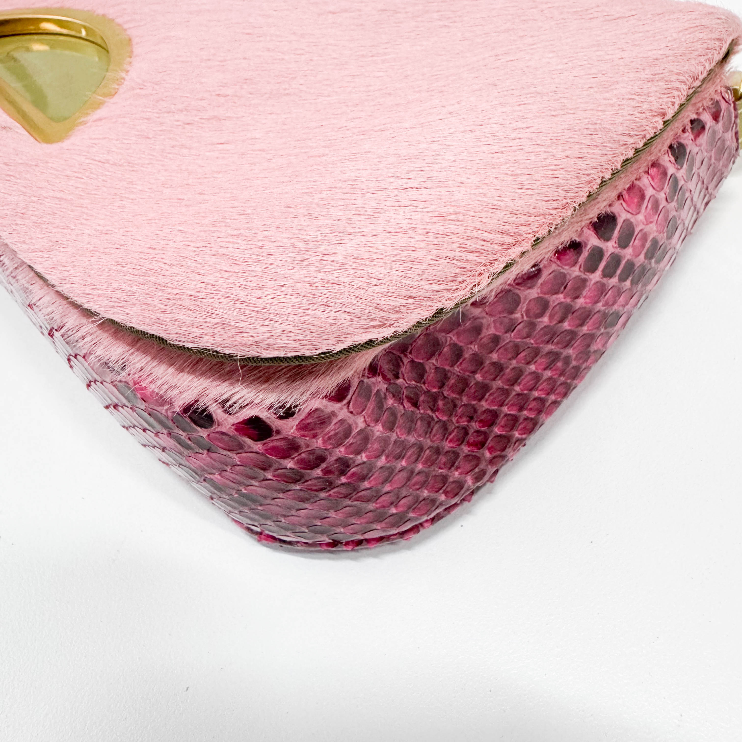 Malice Pearl Pink Pony Hair Python Embossed Leather Shoulder Bag