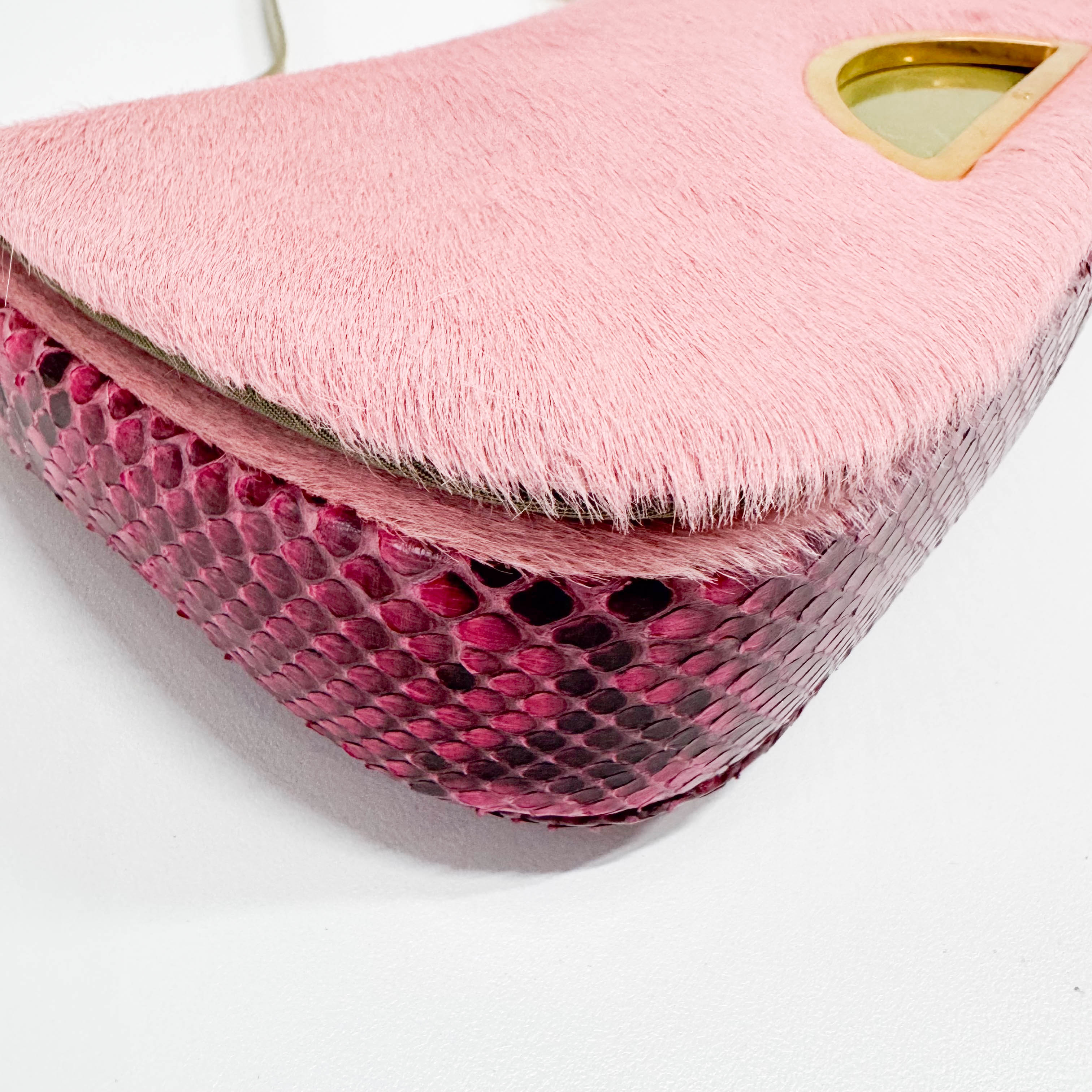 Malice Pearl Pink Pony Hair Python Embossed Leather Shoulder Bag