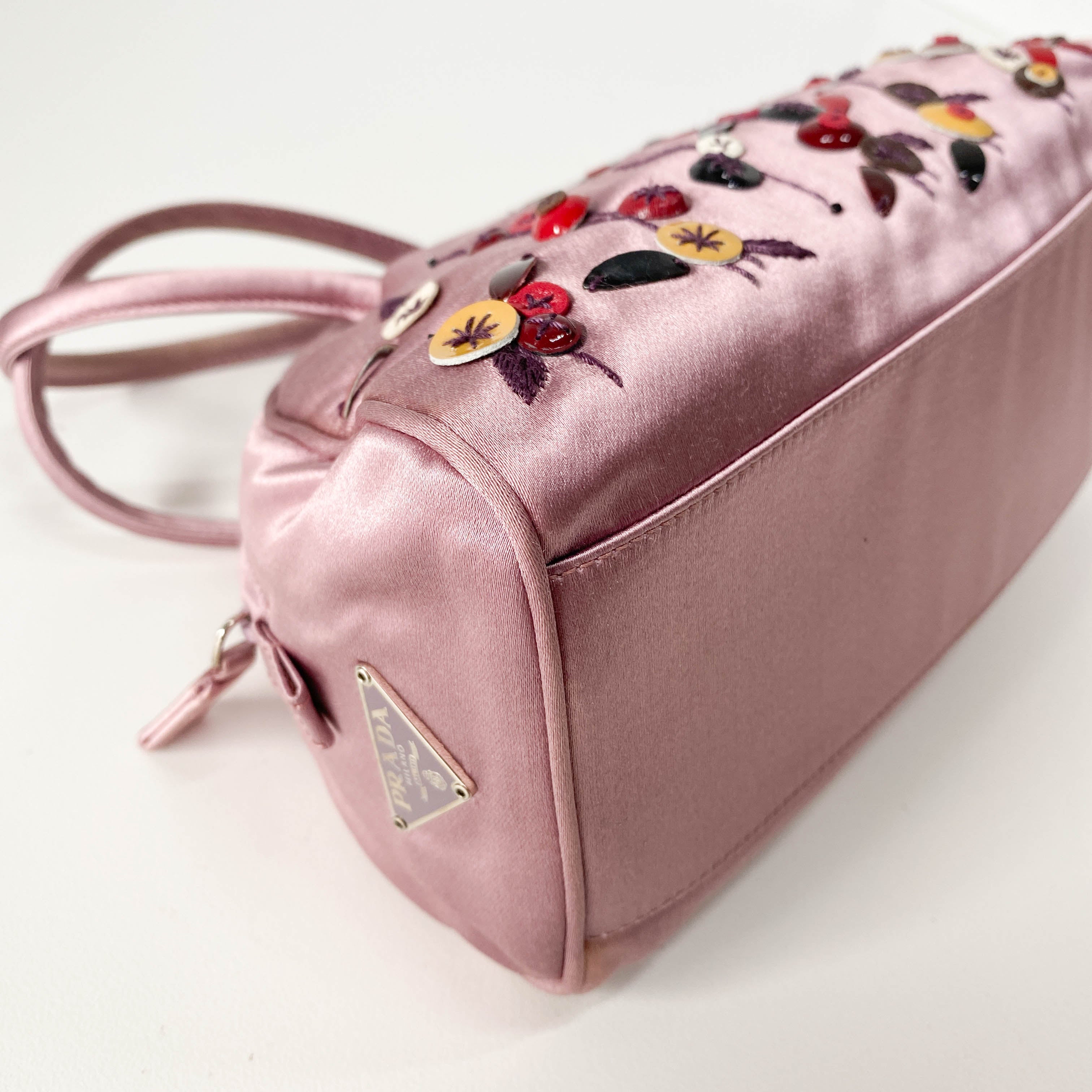 Mini Pink Satin Embroidered Handbag
