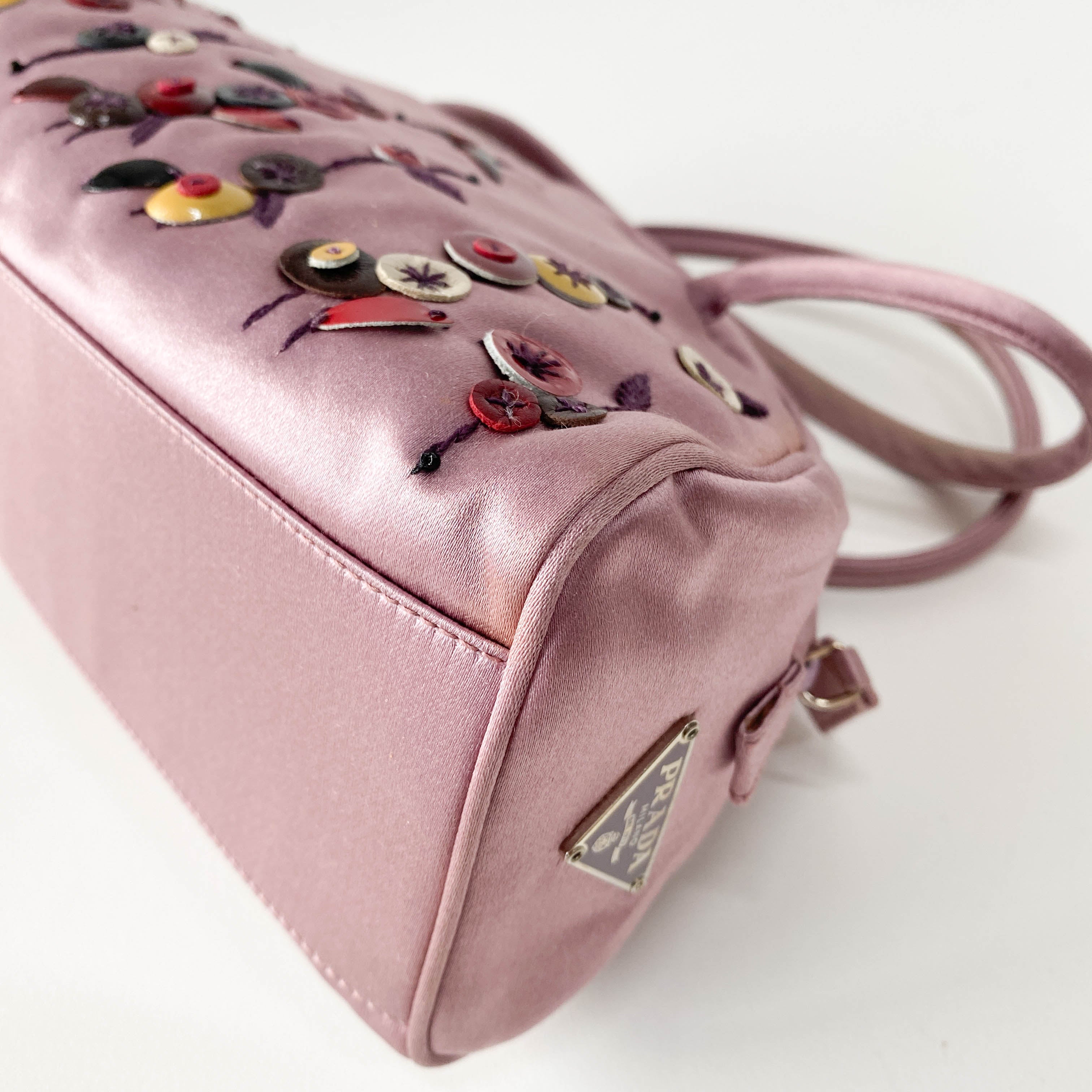 Mini Pink Satin Embroidered Handbag