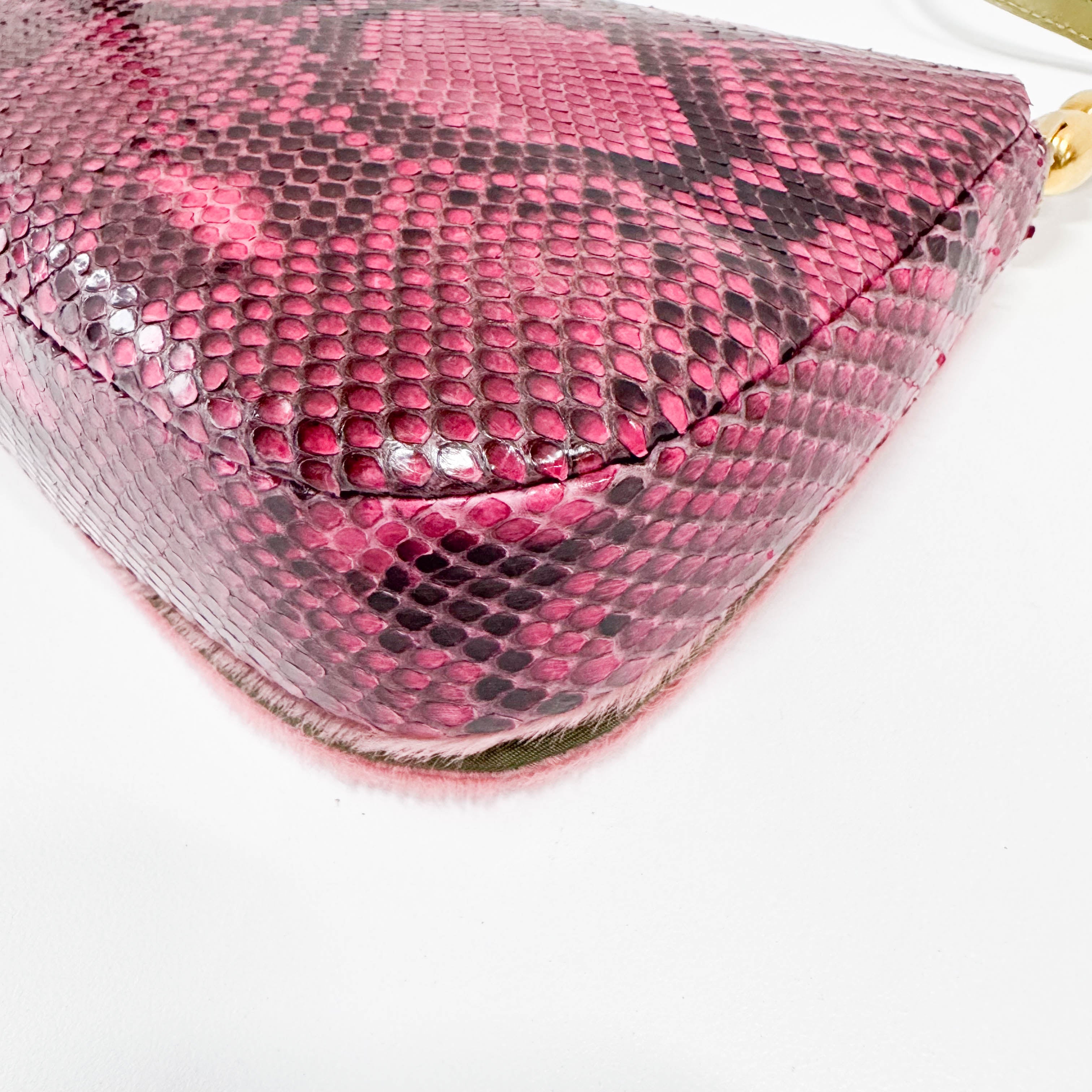 Malice Pearl Pink Pony Hair Python Embossed Leather Shoulder Bag