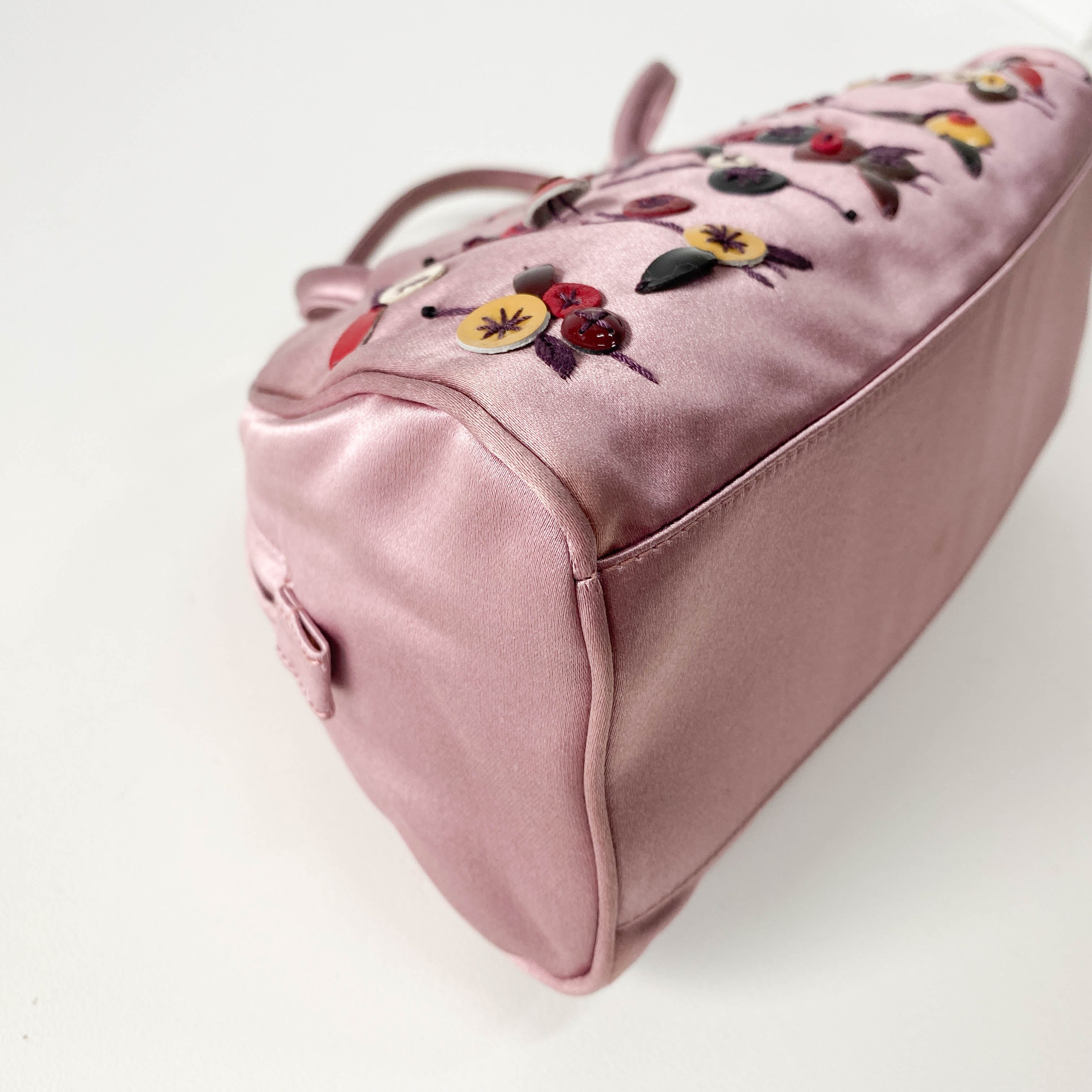 Mini Pink Satin Embroidered Handbag