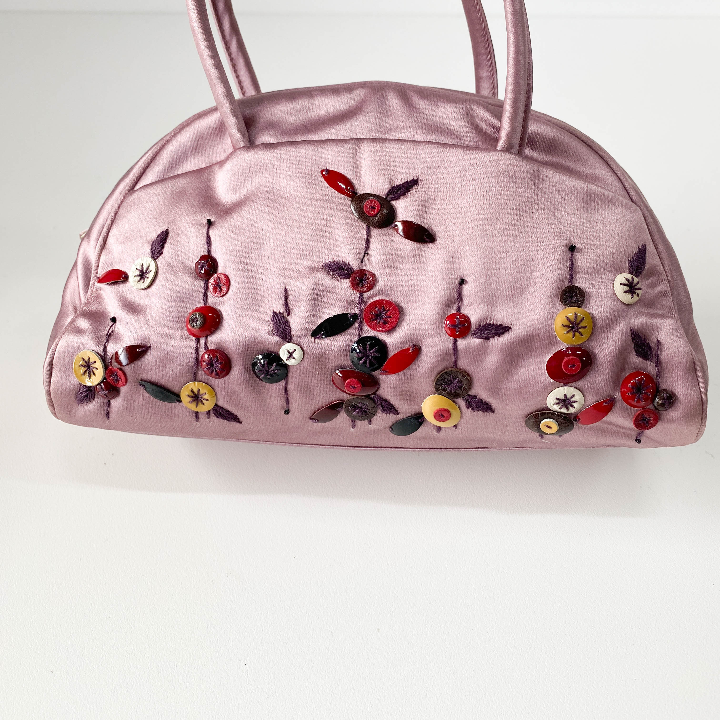 Mini Pink Satin Embroidered Handbag