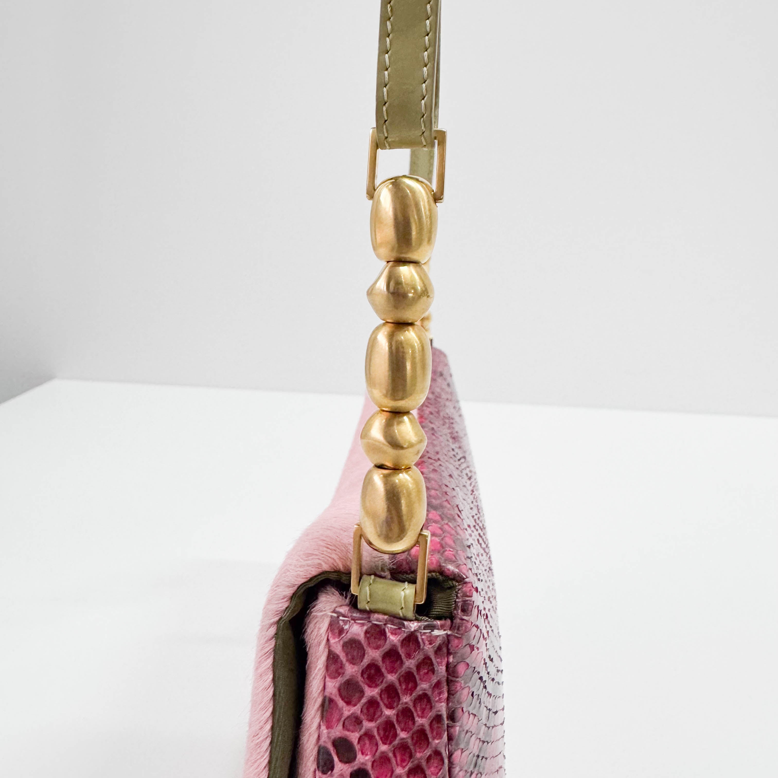 Malice Pearl Pink Pony Hair Python Embossed Leather Shoulder Bag