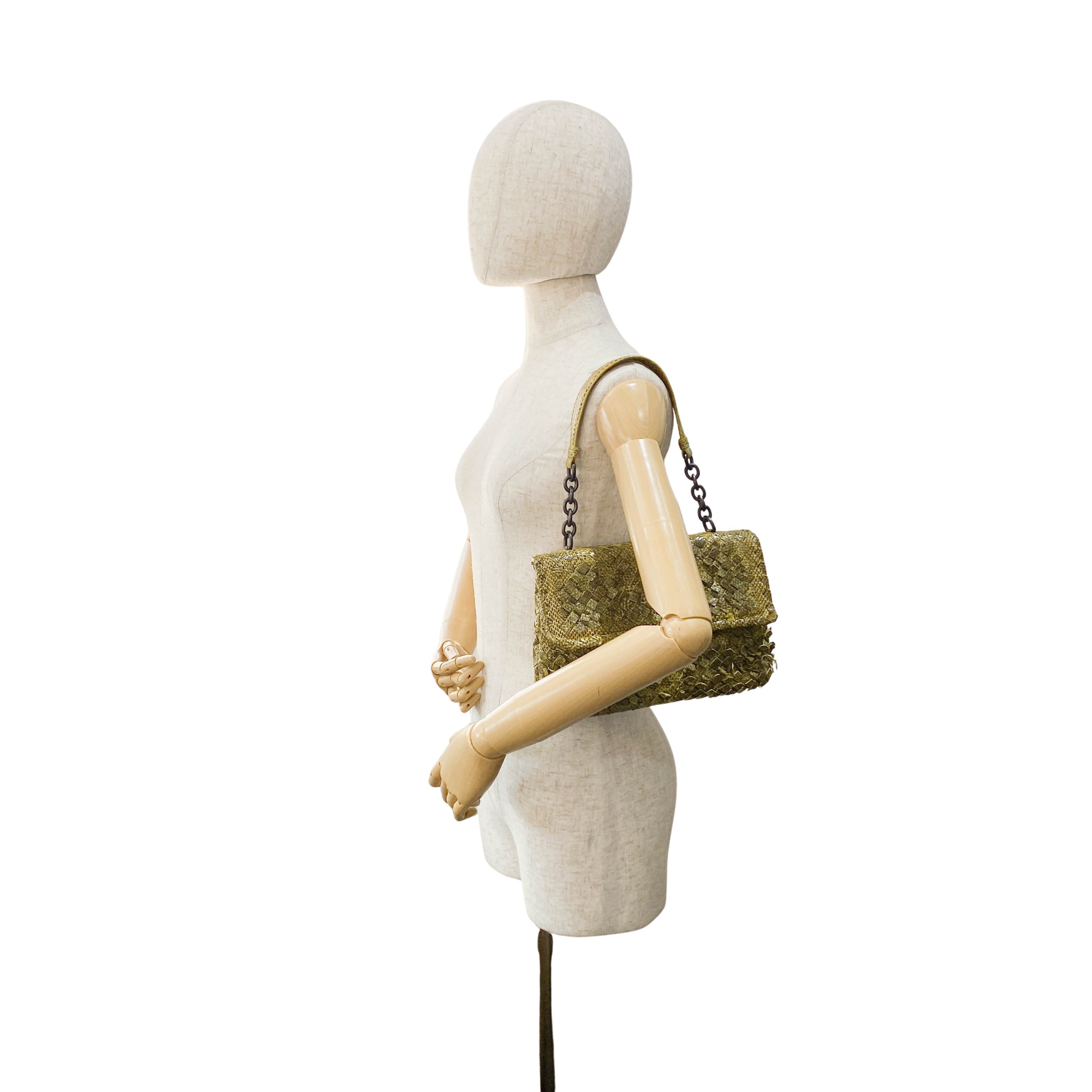 Intrecciato Green Leather Bag