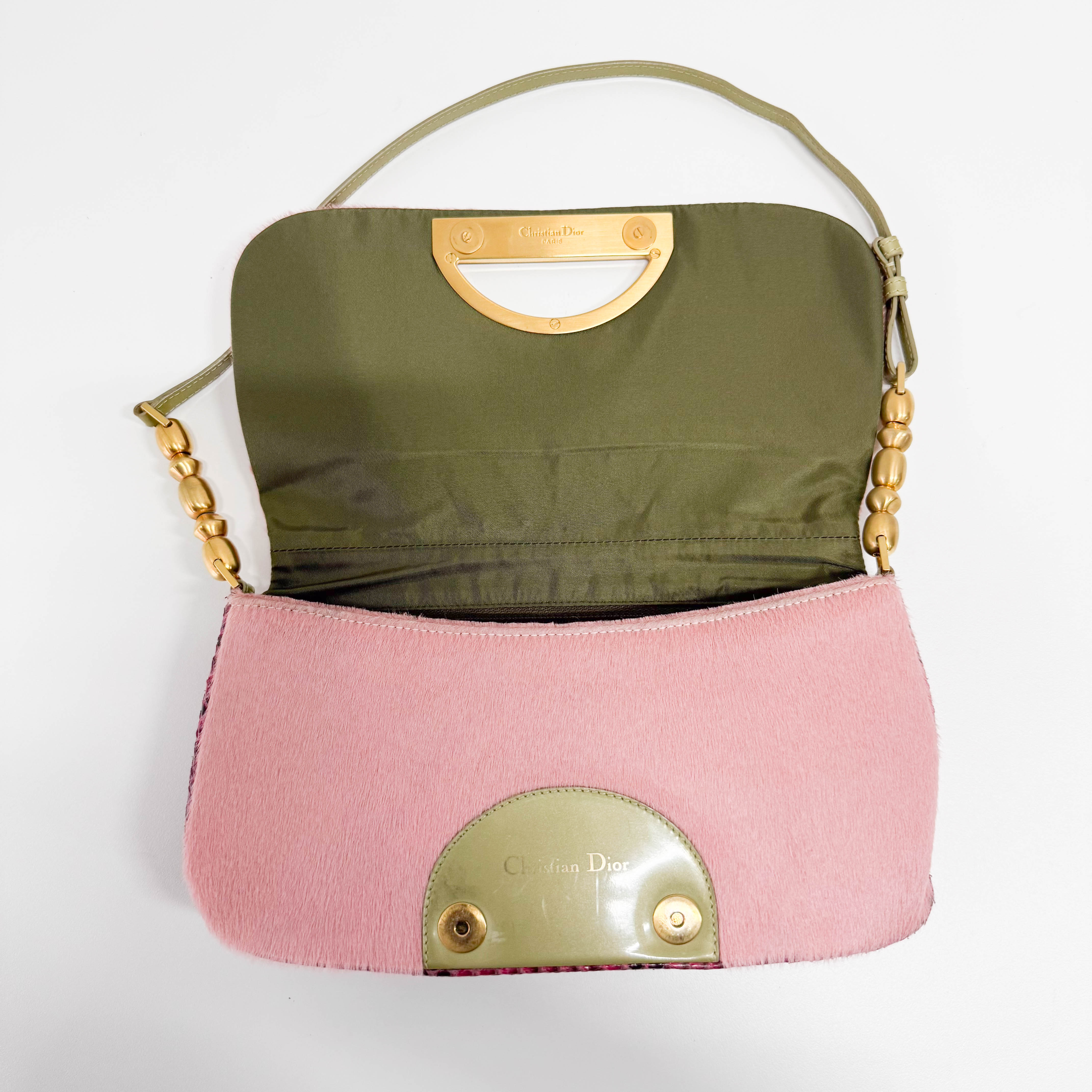 Malice Pearl Pink Pony Hair Python Embossed Leather Shoulder Bag