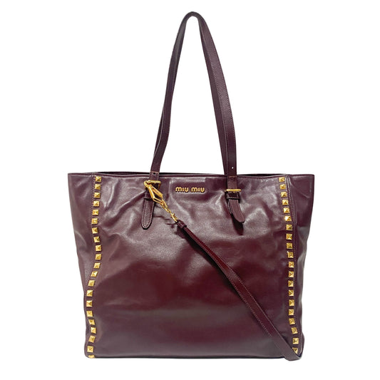 Burgundy Leather Studs Shoulder Bag
