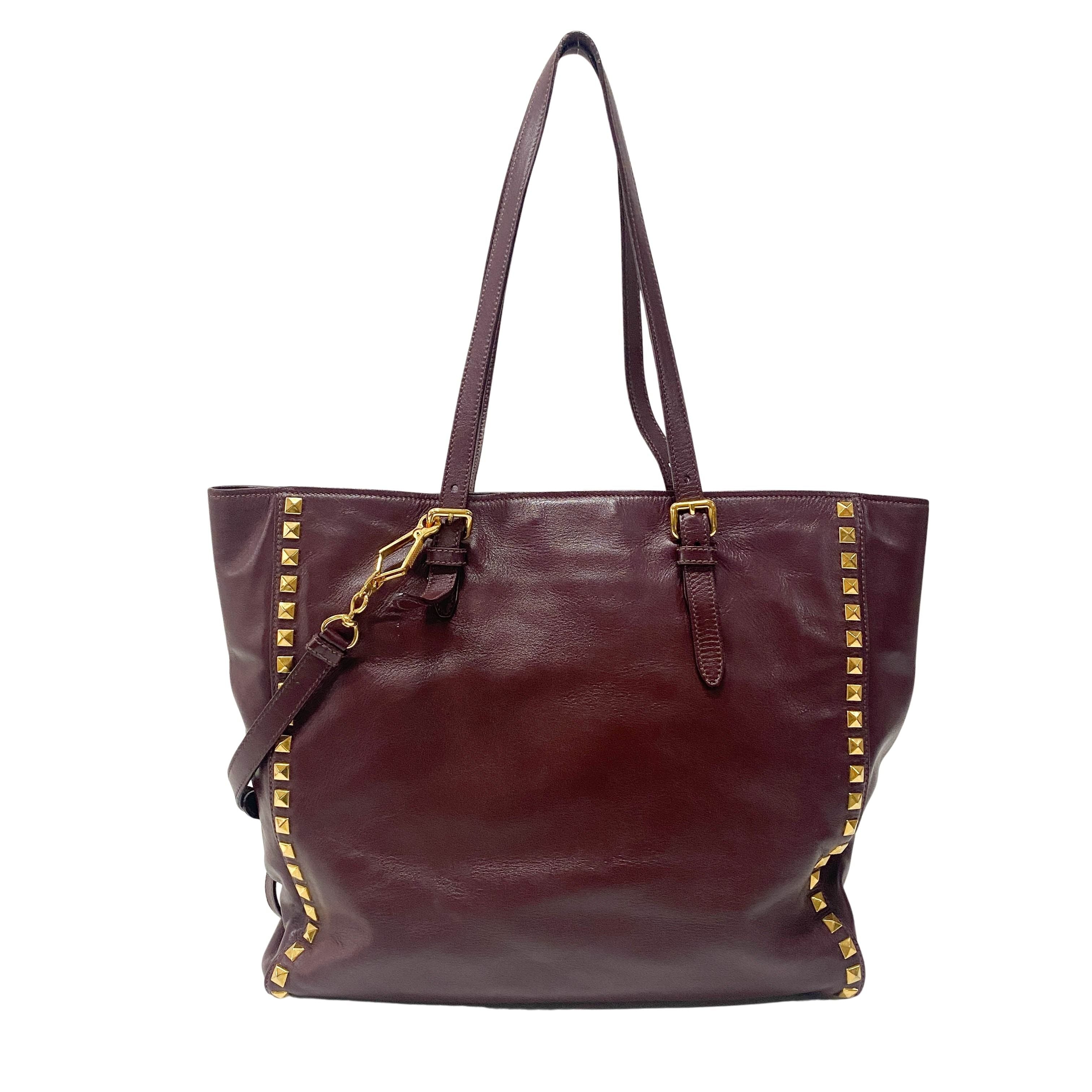 Burgundy Leather Studs Shoulder Bag