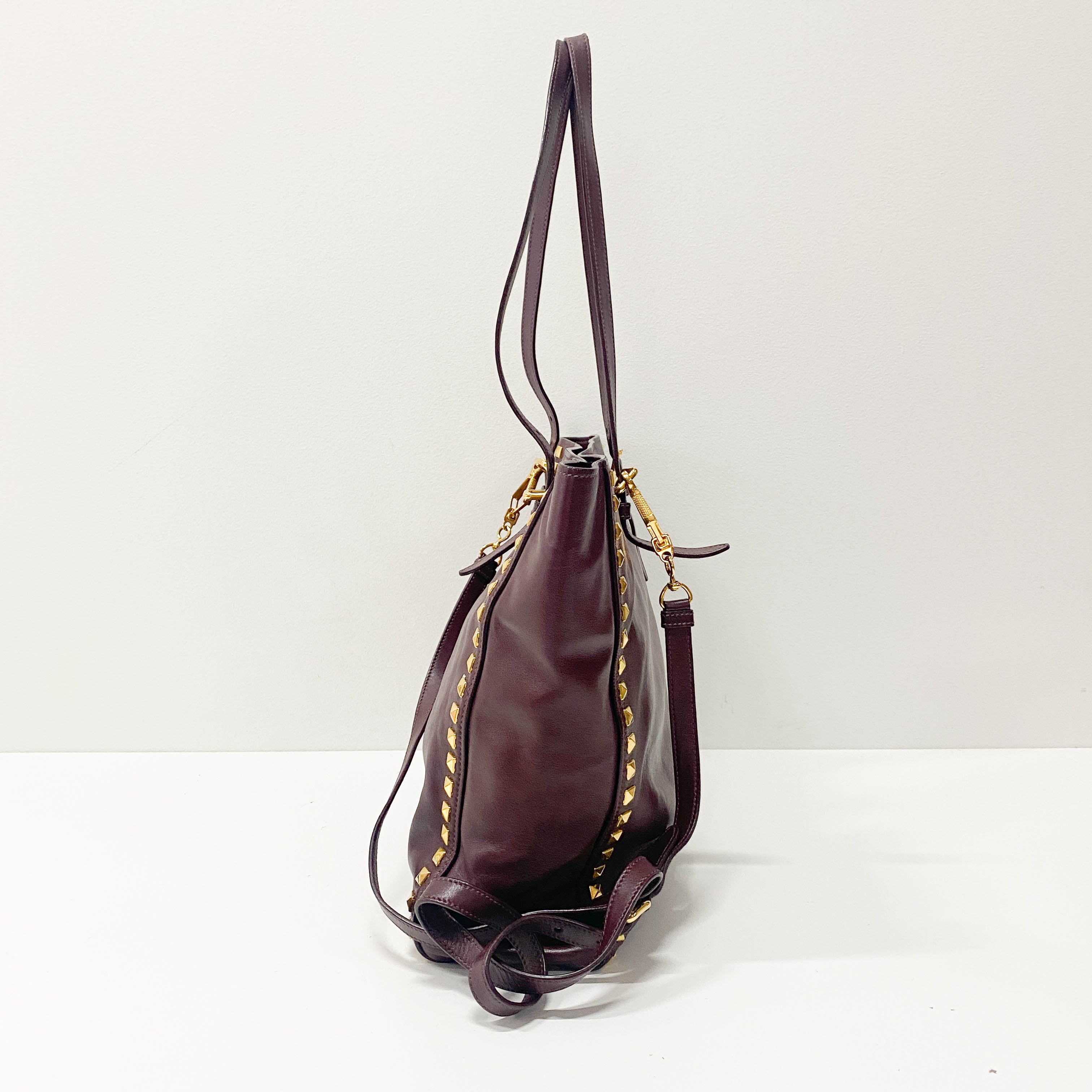 Burgundy Leather Studs Shoulder Bag