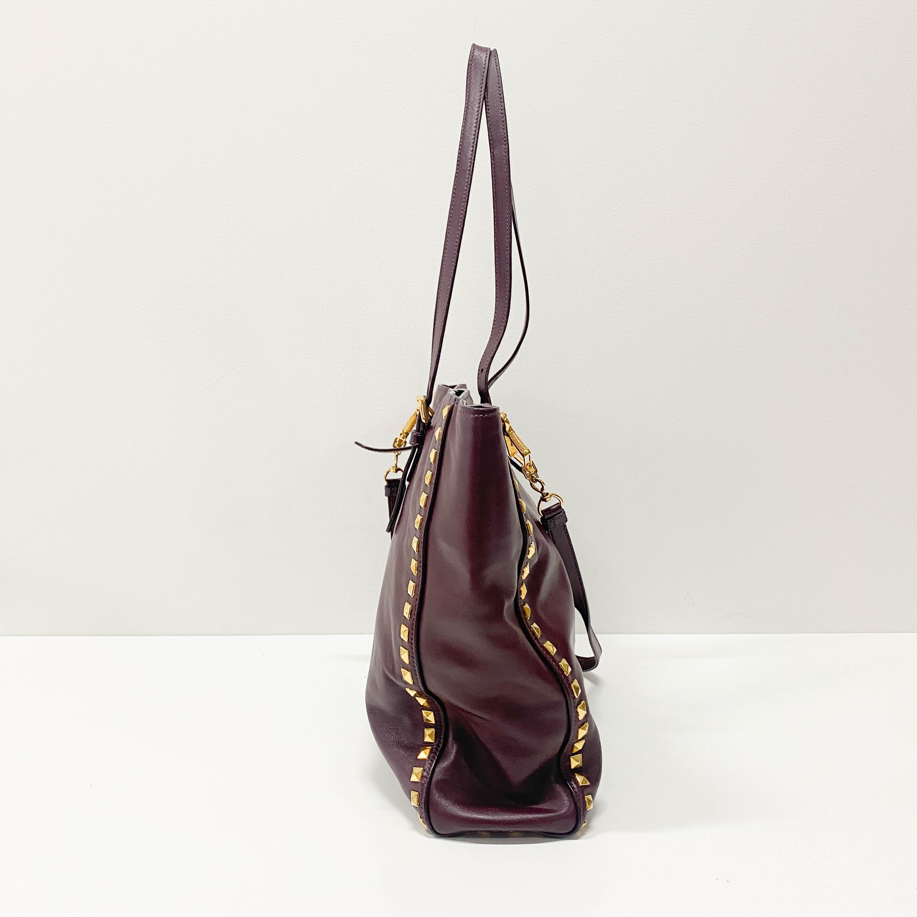 Burgundy Leather Studs Shoulder Bag
