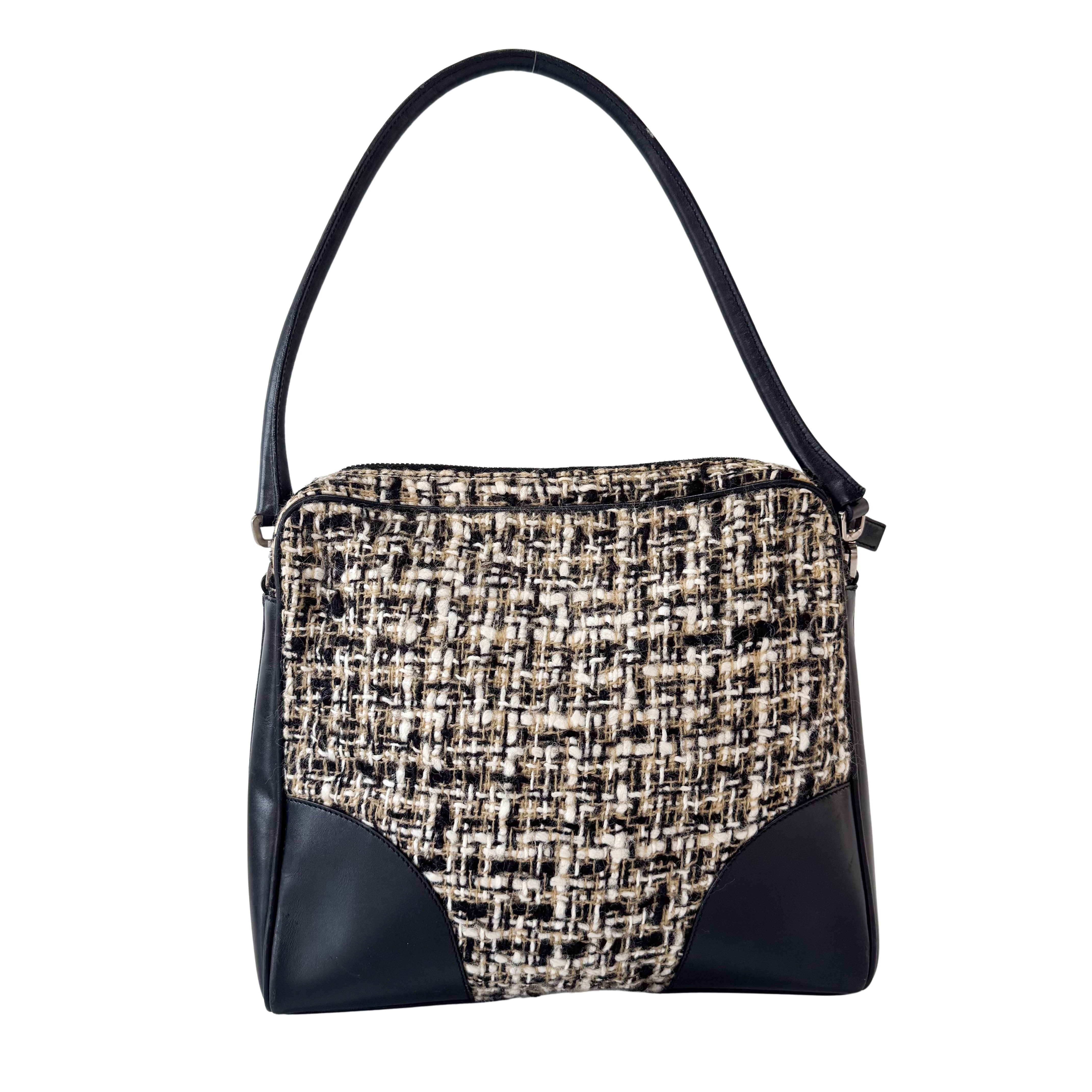 Tweed Black Leather Shoulder Bag