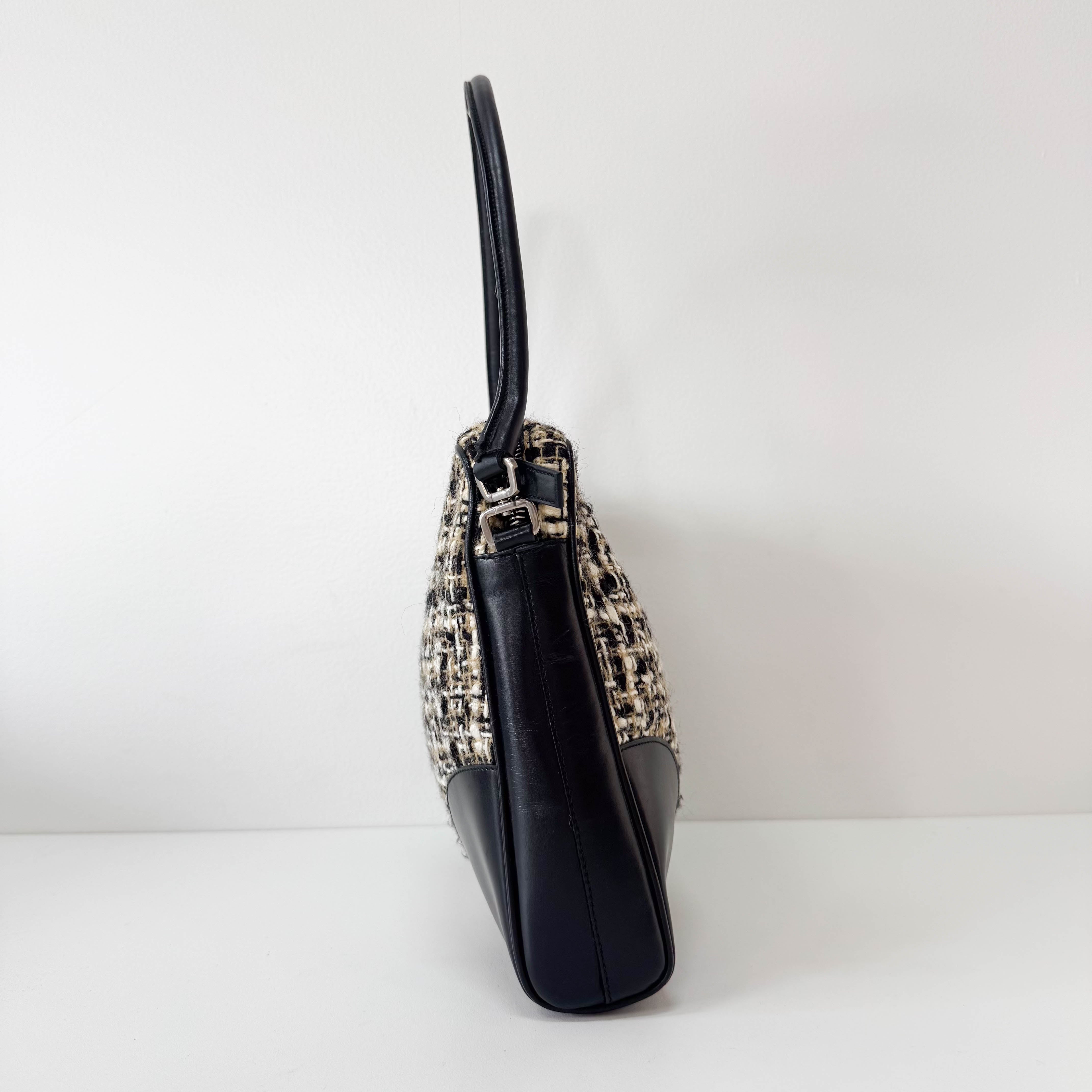 Tweed Black Leather Shoulder Bag