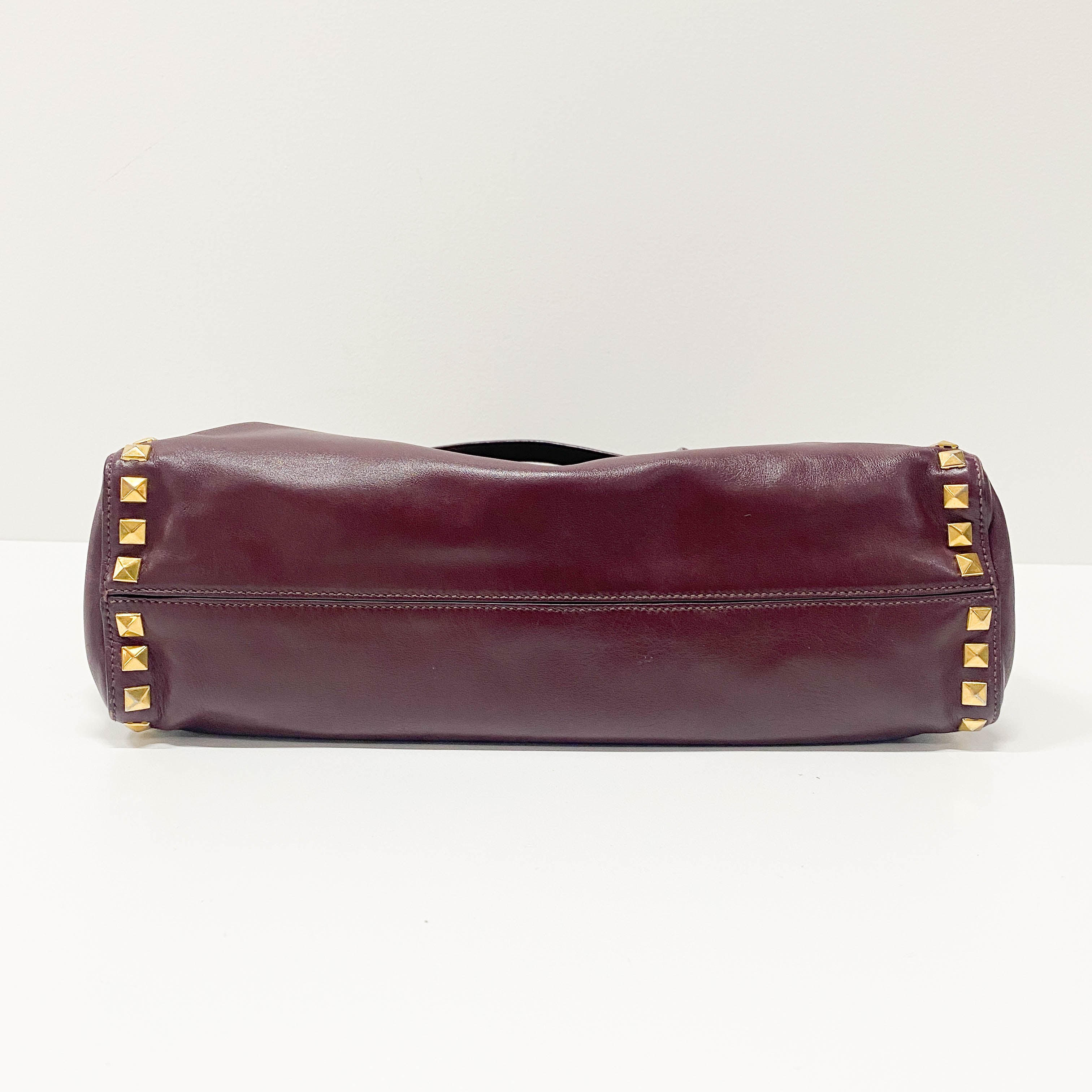 Burgundy Leather Studs Shoulder Bag