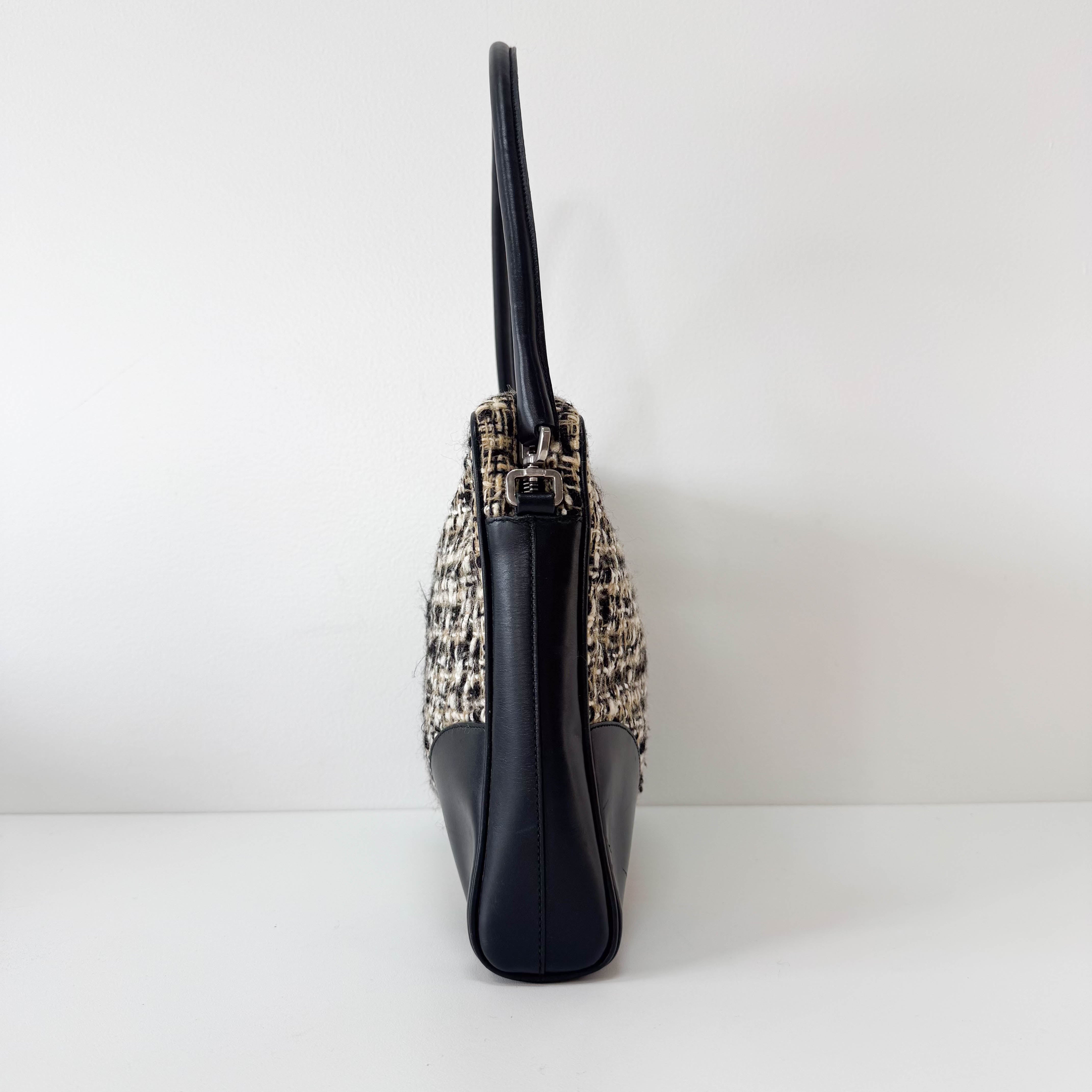 Tweed Black Leather Shoulder Bag