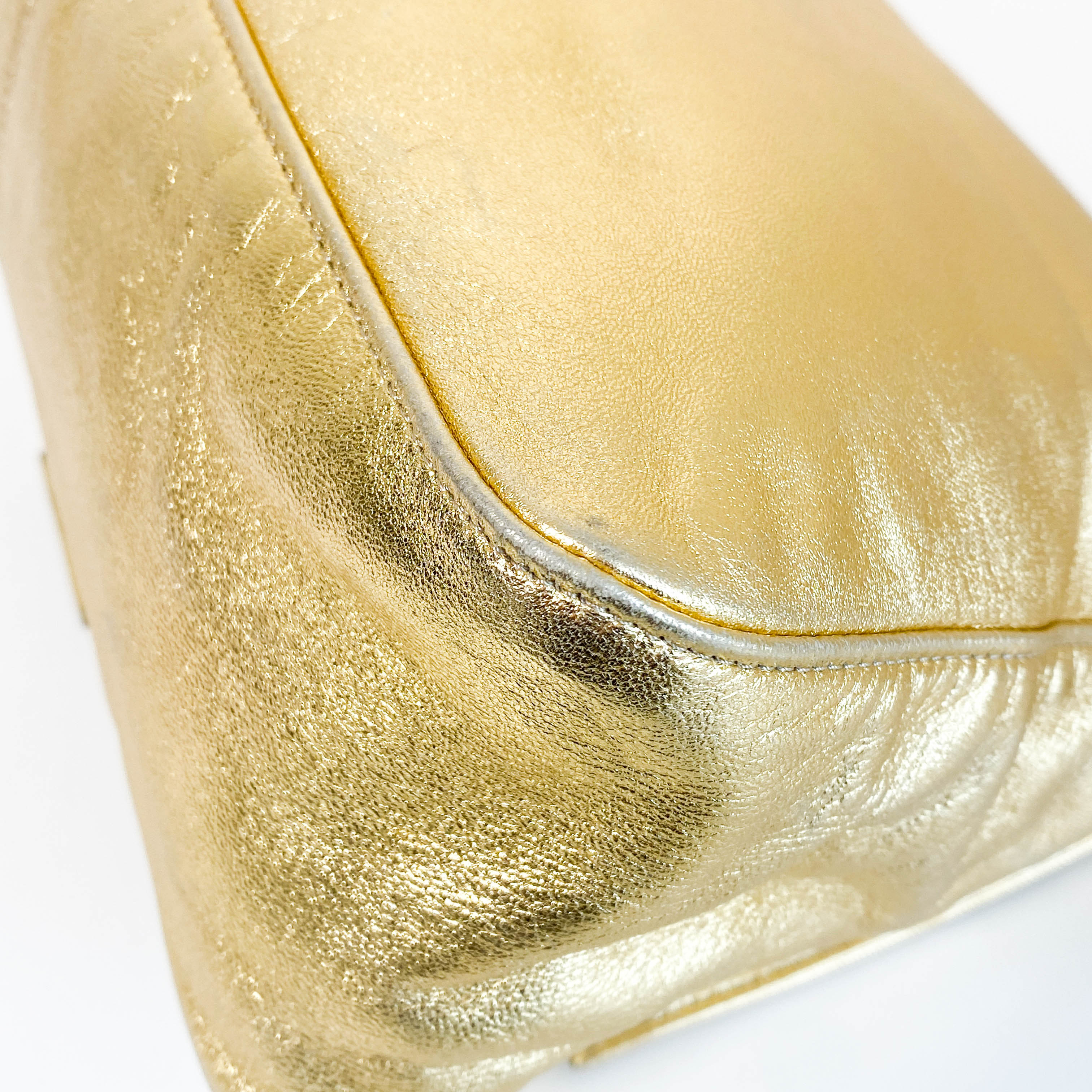 Mamma Baguette Gold Metallic Leather / Rhinestone Hardware Shoulder Bag