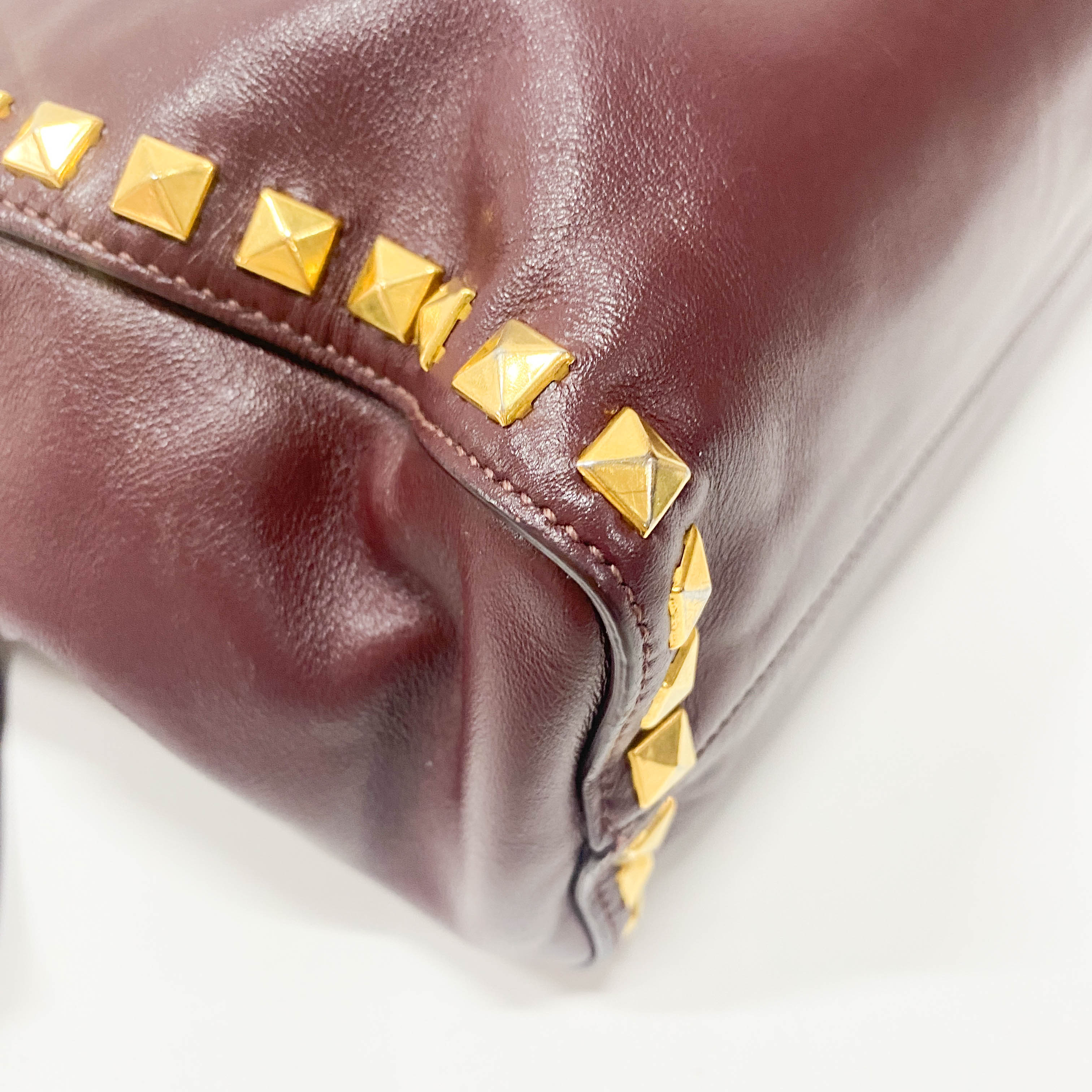 Burgundy Leather Studs Shoulder Bag